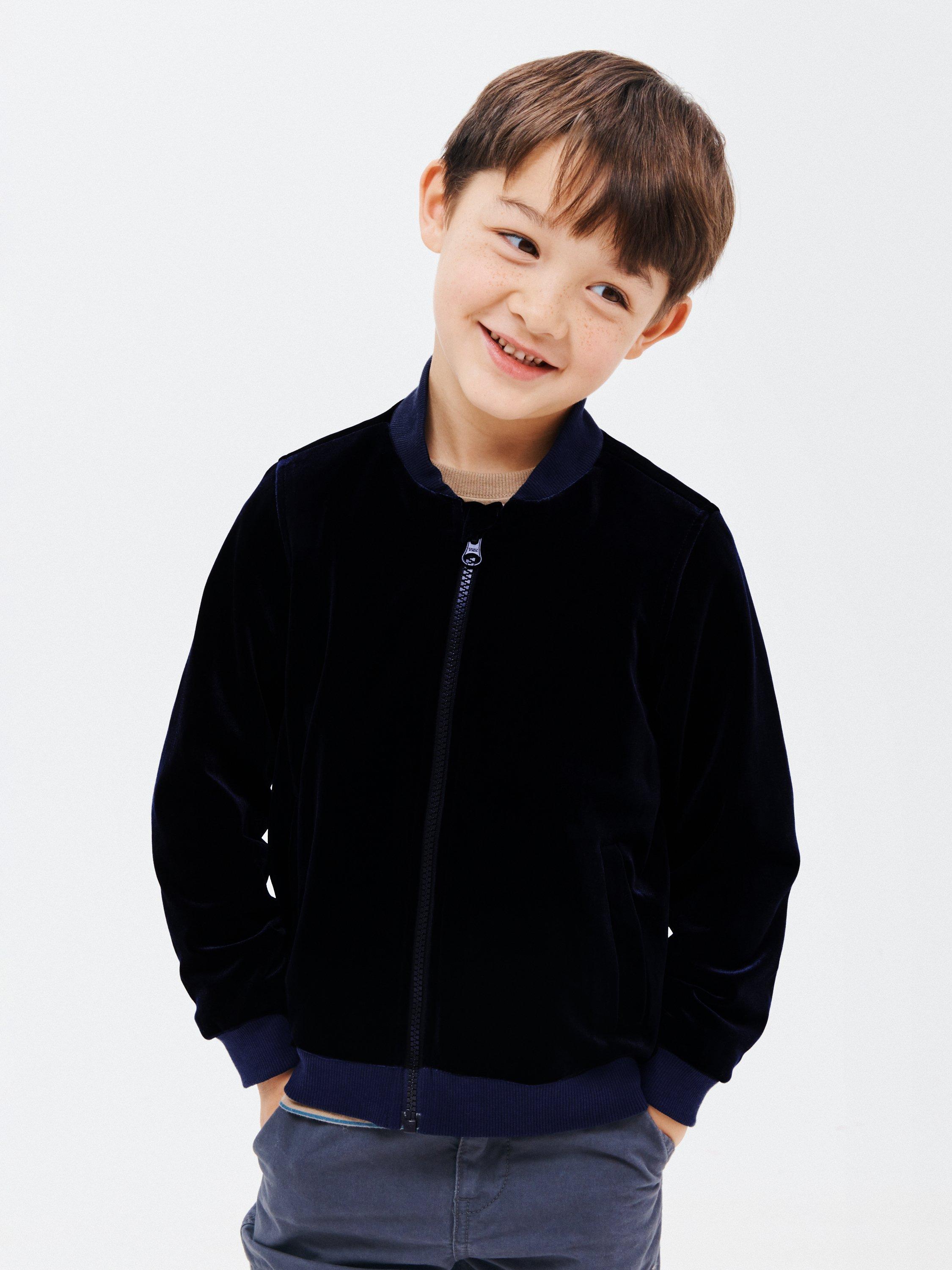 John Lewis Kids' Plain Velvet Bomber Jacket, Blue