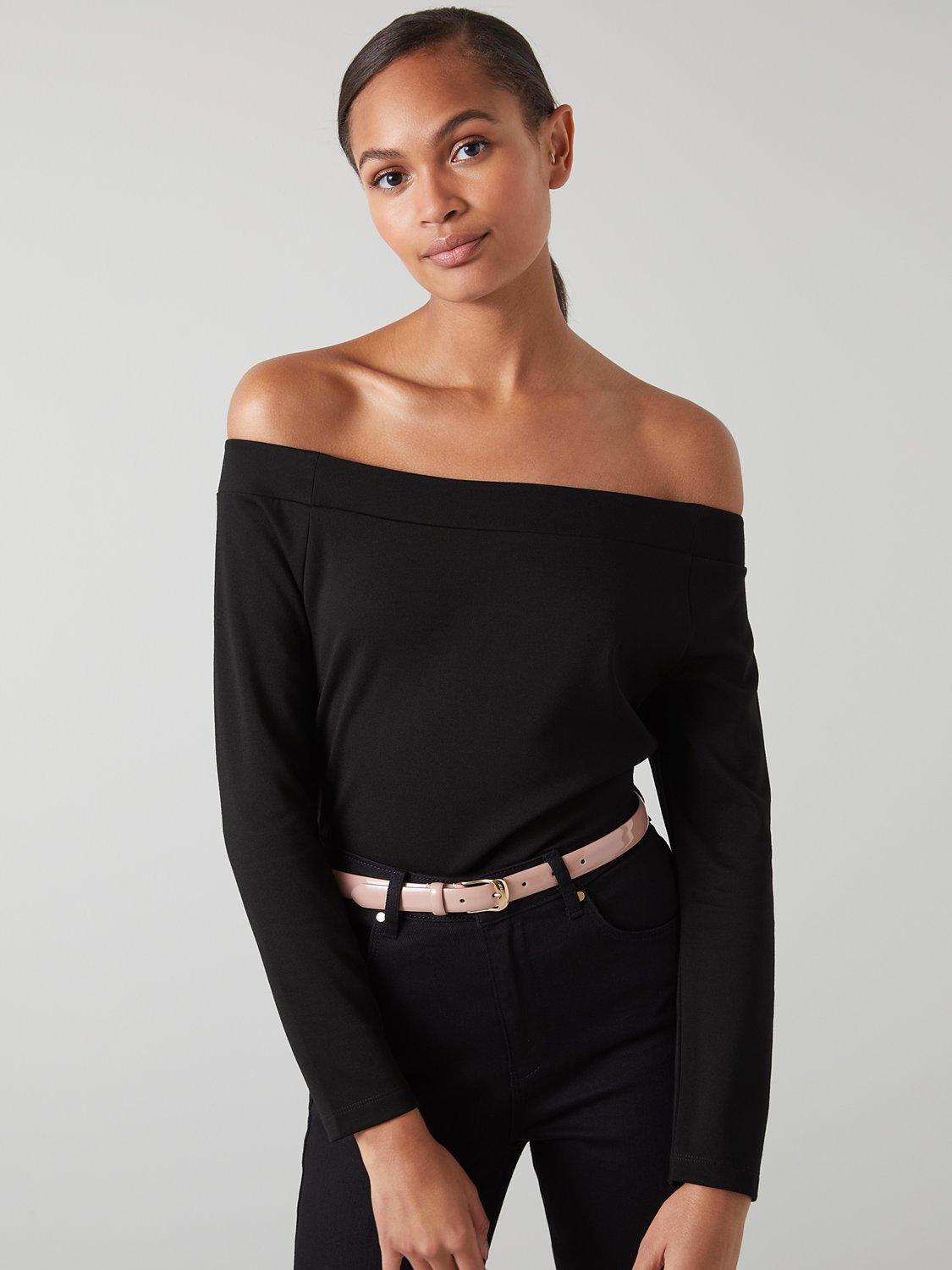 L.K.Bennett Eden Bardot Jersey Top, Black