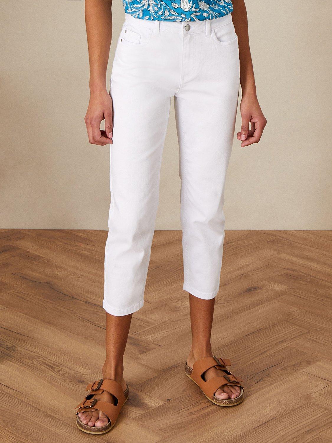 Monsoon Idabella Denim Cropped Jeans, White, 16