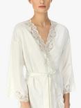 Lauren Ralph Lauren Lace Detail Signature Satin Kimono Robe, Ivory