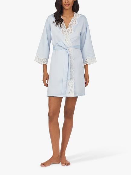 Lauren Ralph Lauren Lace Detail Signature Satin Kimono Robe, Blue