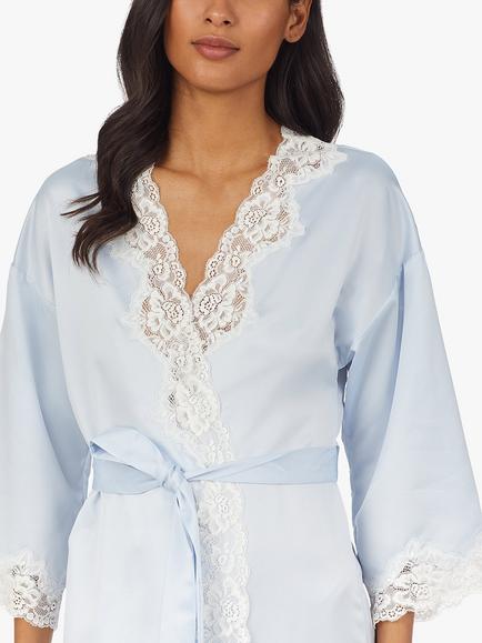 Lauren Ralph Lauren Lace Detail Signature Satin Kimono Robe - view 2, Blue