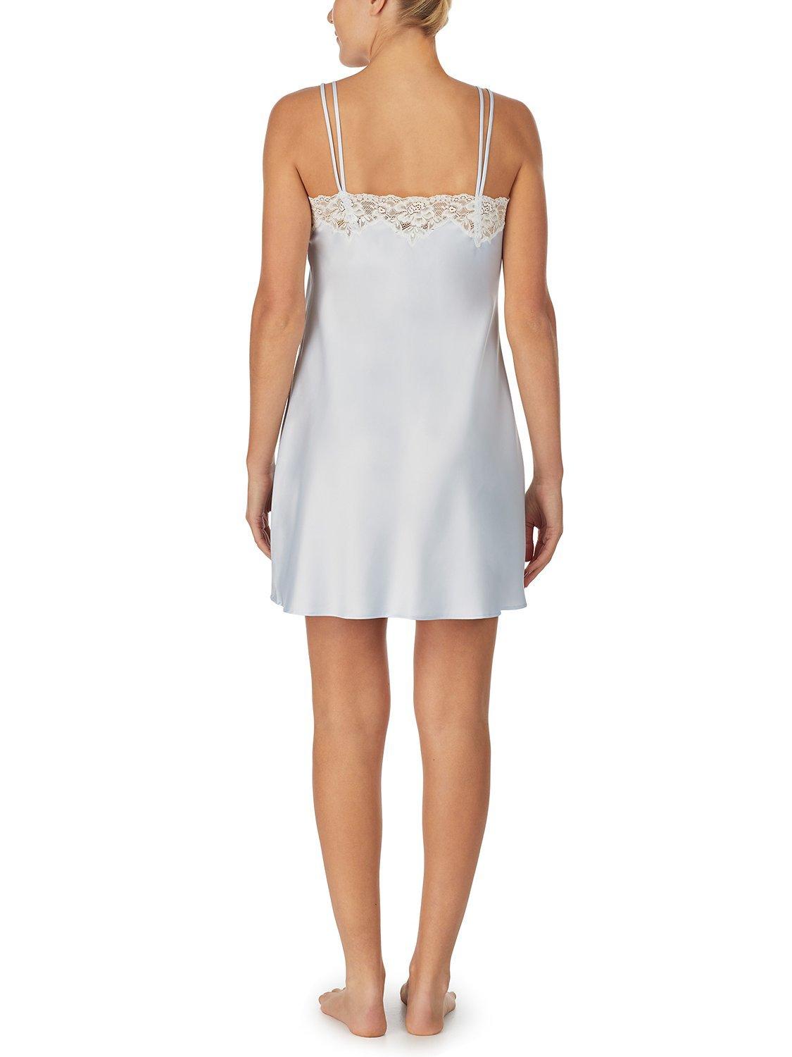 Product image 2 of 3, which shows Lauren Ralph Lauren Lace Trim Signature Satin Chemise, Blue, S