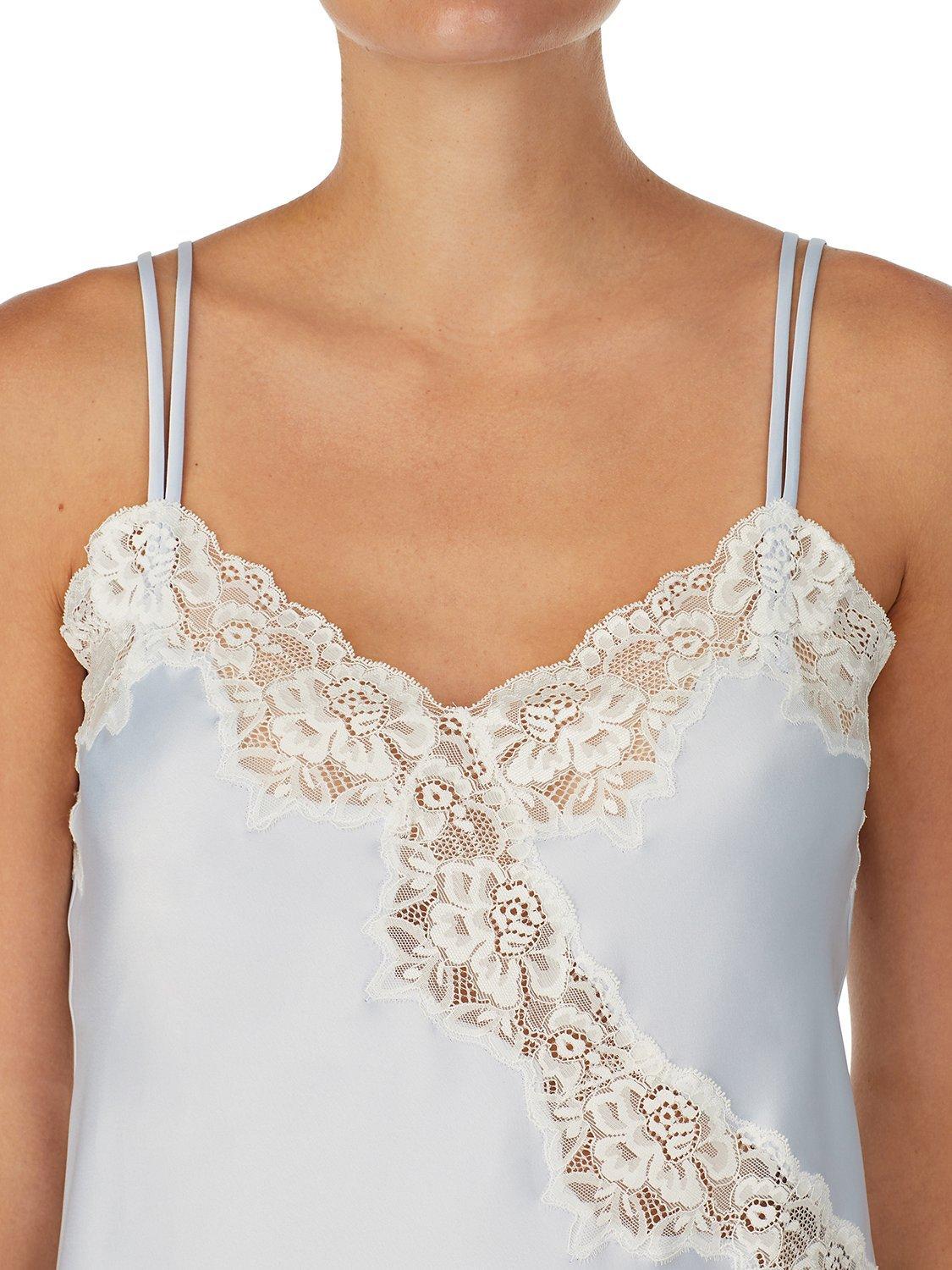 Product image 3 of 3, which shows Lauren Ralph Lauren Lace Trim Signature Satin Chemise, Blue, S