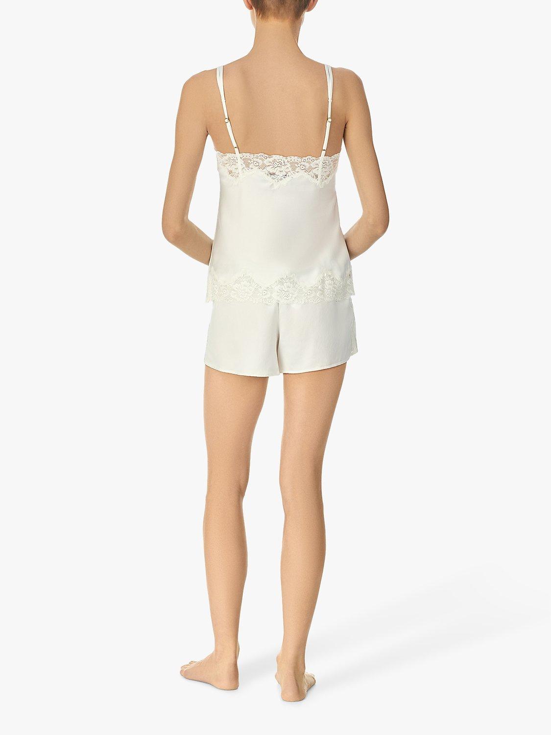 Product image 2 of 5, which shows Lauren Ralph Lauren Lace Satin Cami Pyjama Set, Ivory, XS