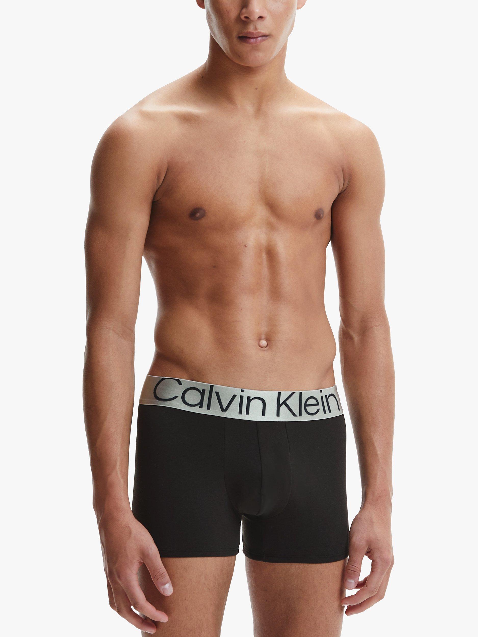 Product image 1 of 6, which shows Calvin Klein Steel Cotton Trunks, Pack of 3, Black, XS