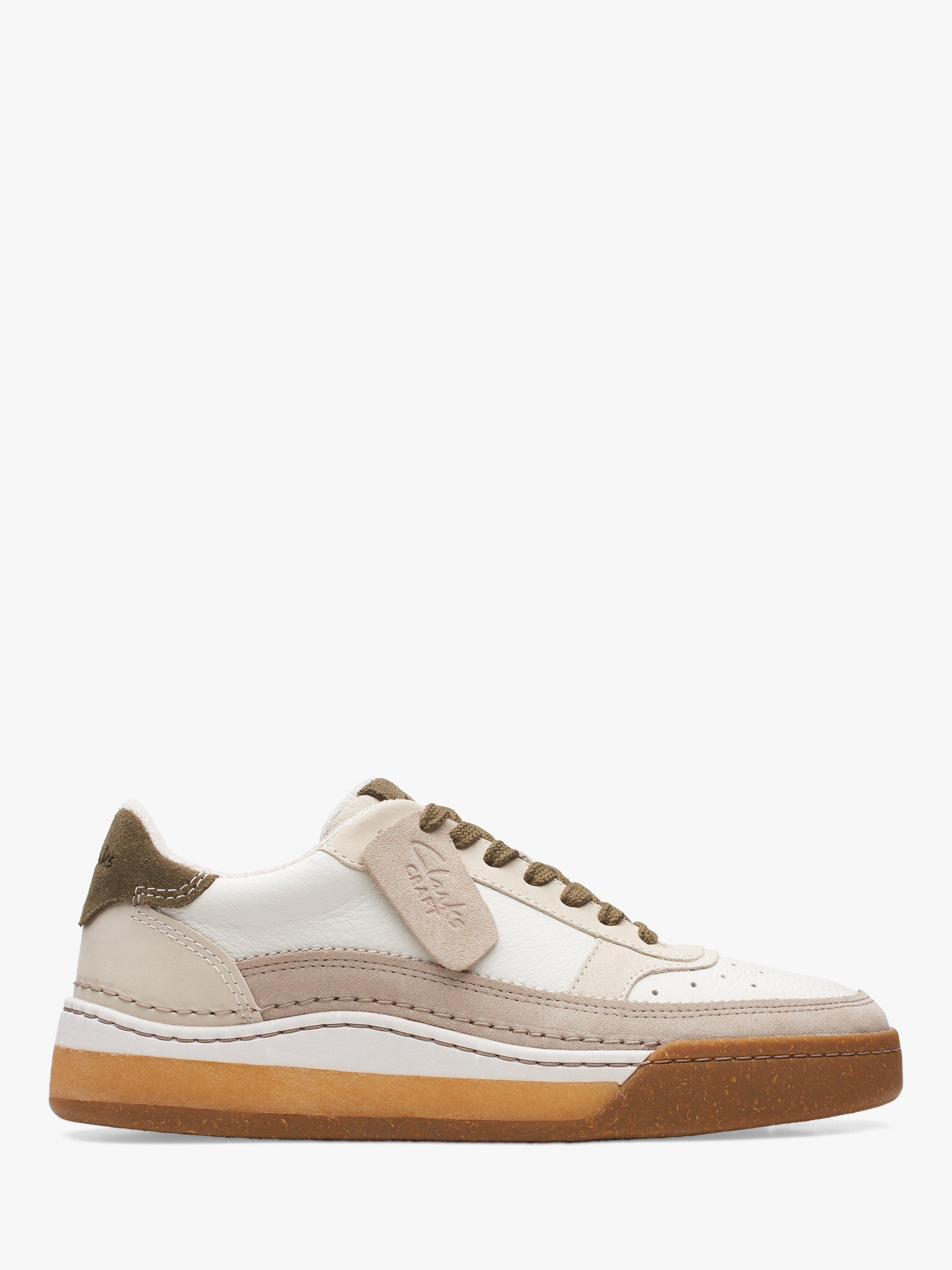 Clarks Craft Court Lace Leather Trainers, Off White Combi