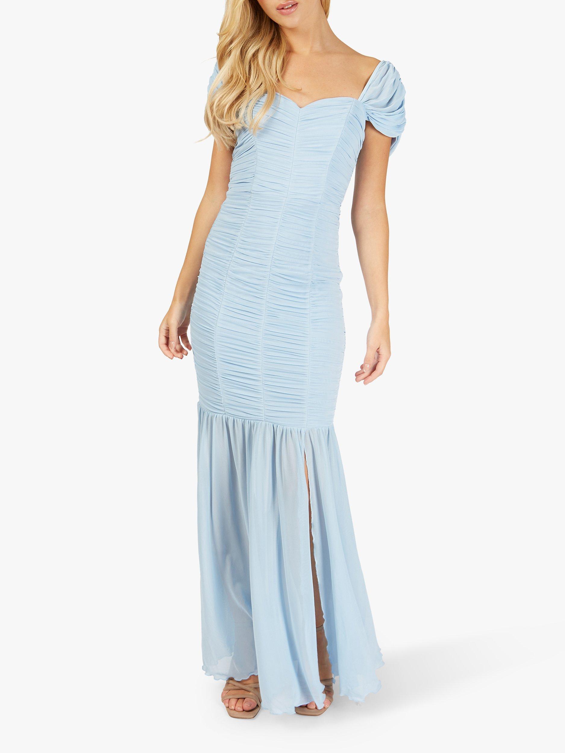 Little Mistress Ruched Maxi Dress, Pale Blue