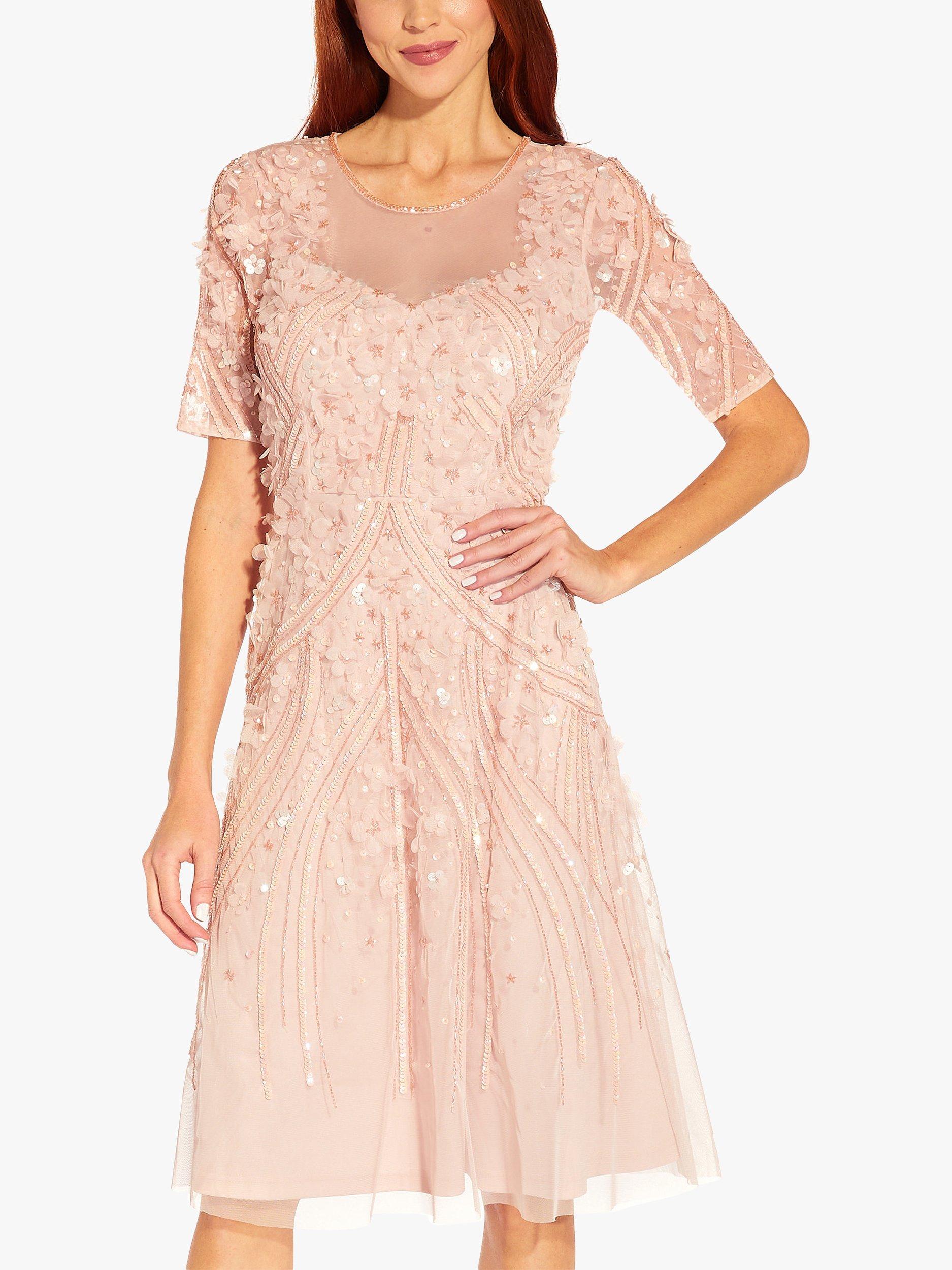 Adrianna Papell Bead 3D Floral Midi Dress, Shell