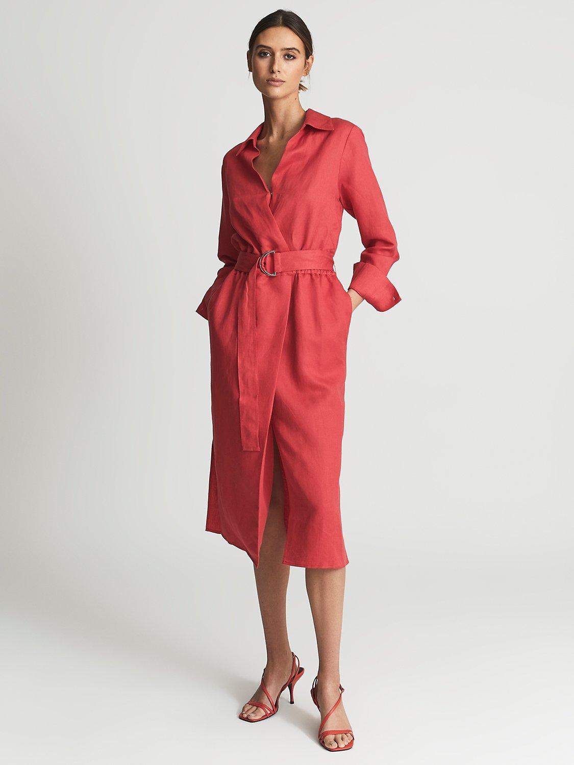 Reiss Emily Linen Blend Shirt Midi Dress