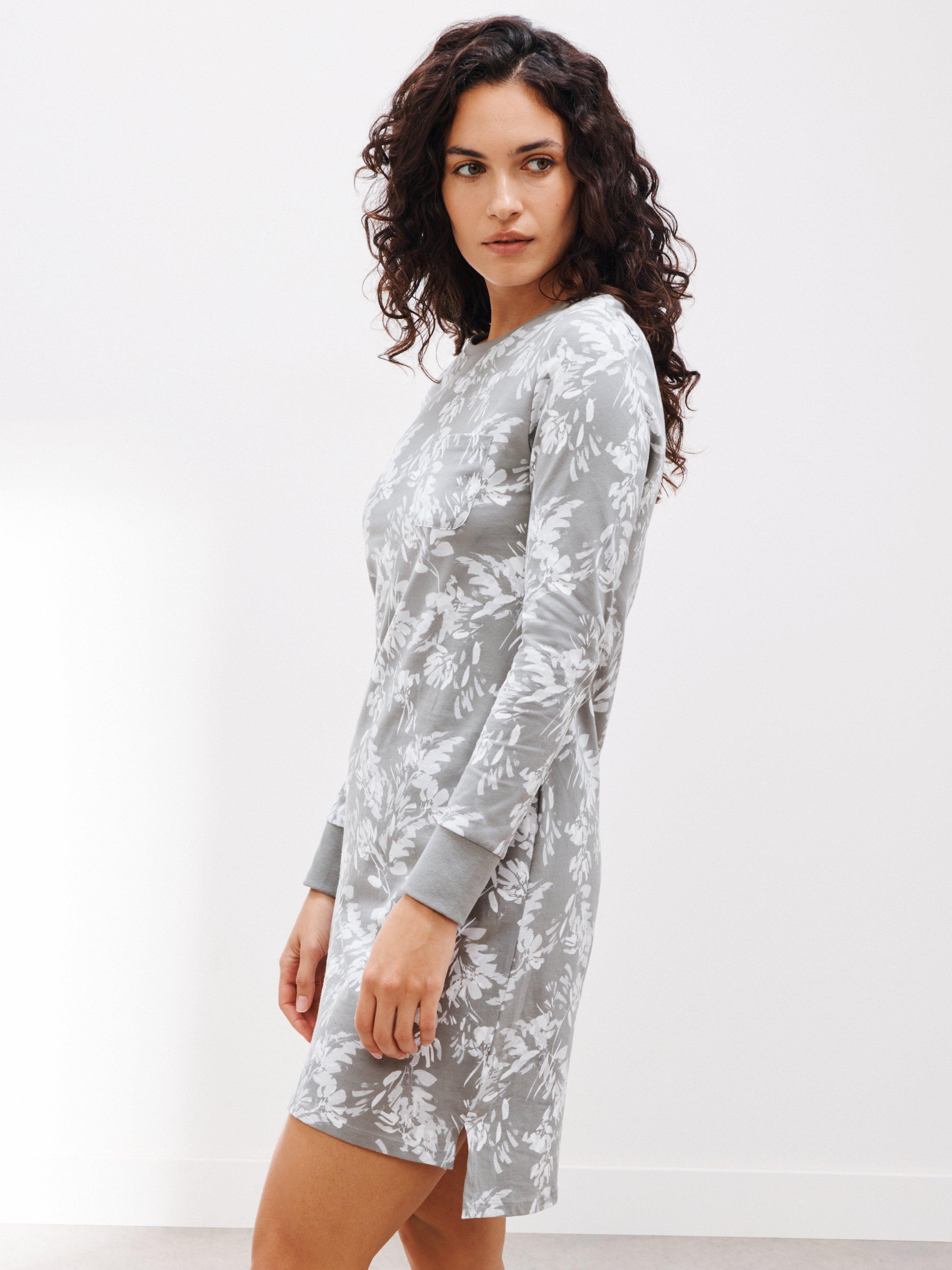 John Lewis Ayla Floral Print Jersey Long Sleeve Nightdress, Grey