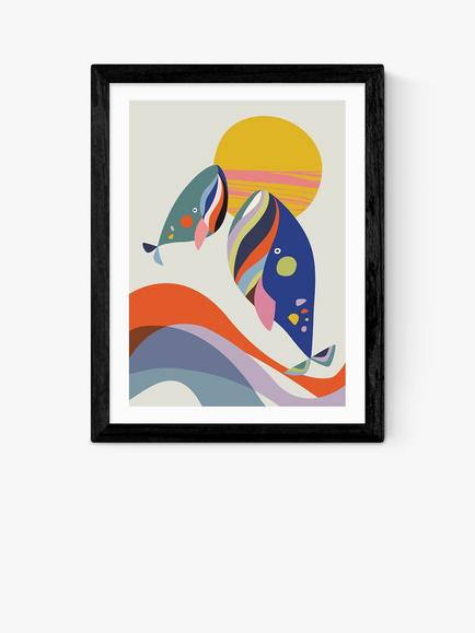 EAST END PRINTS Rachel Lee 'Whales' Framed Print, Black Frame