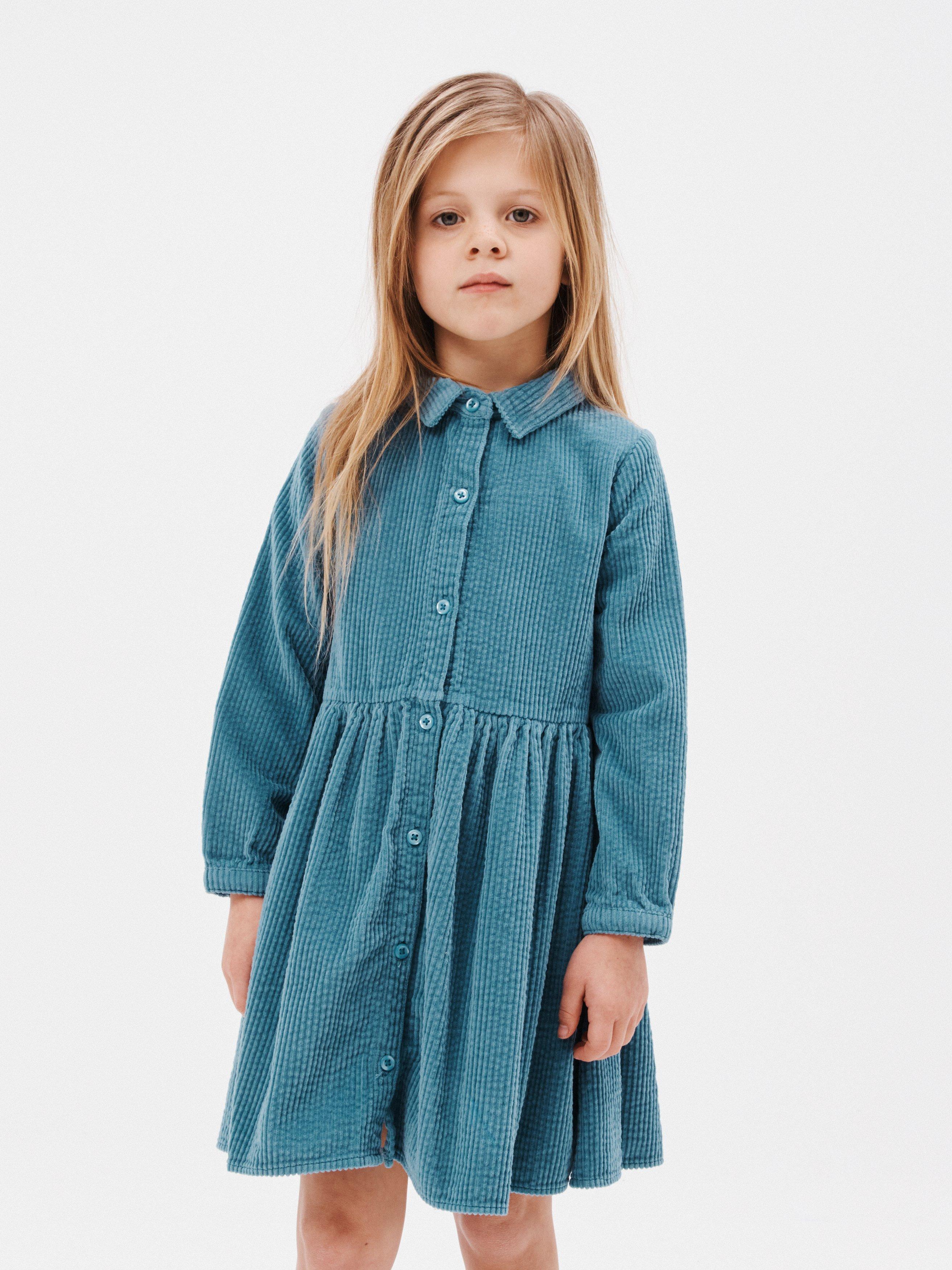 John Lewis Kids' Plain Corduroy Shirt Dress, Blue