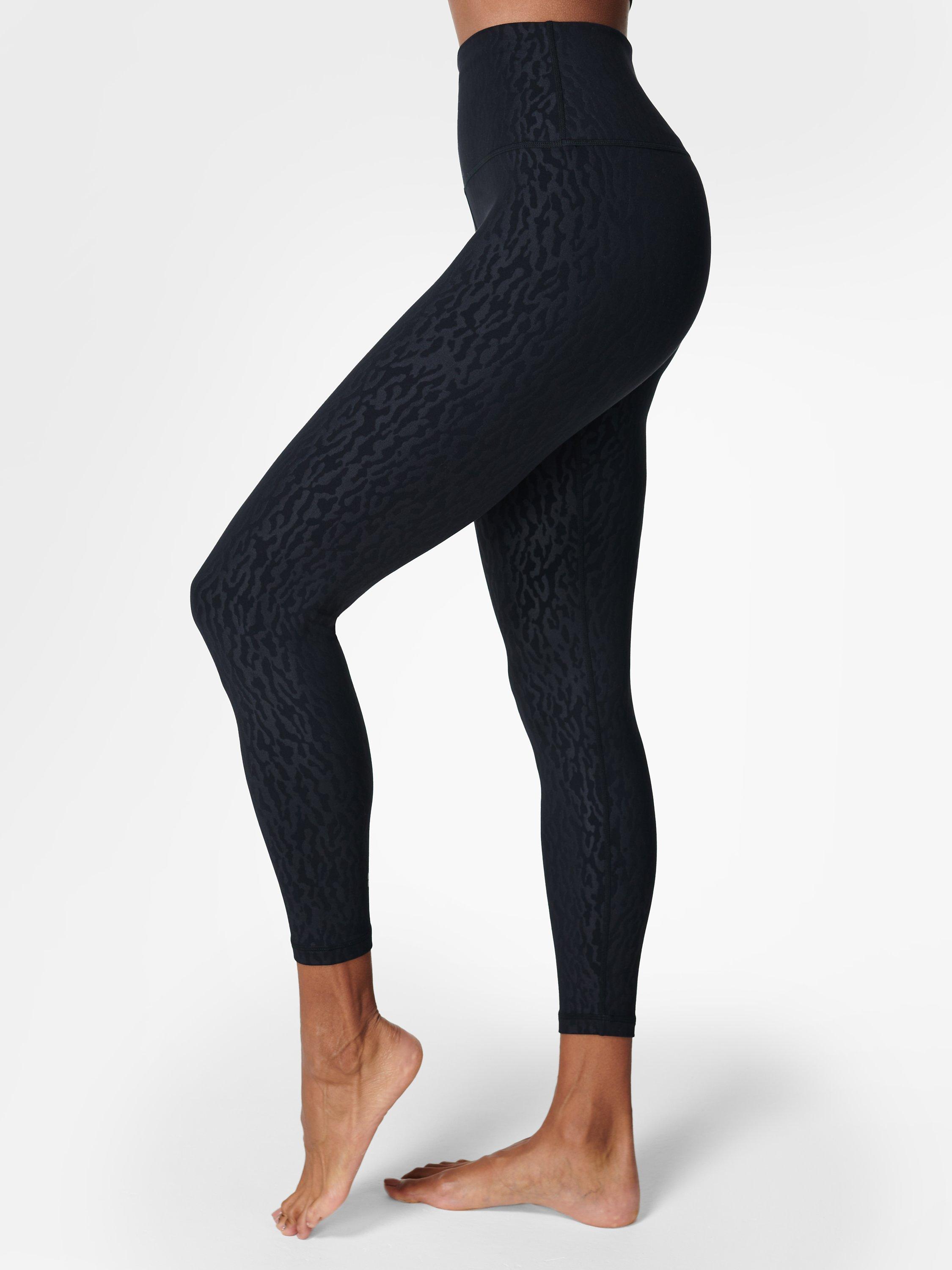 Sweaty Betty High Waist Embossed 7/8 Gym Leggings, Black