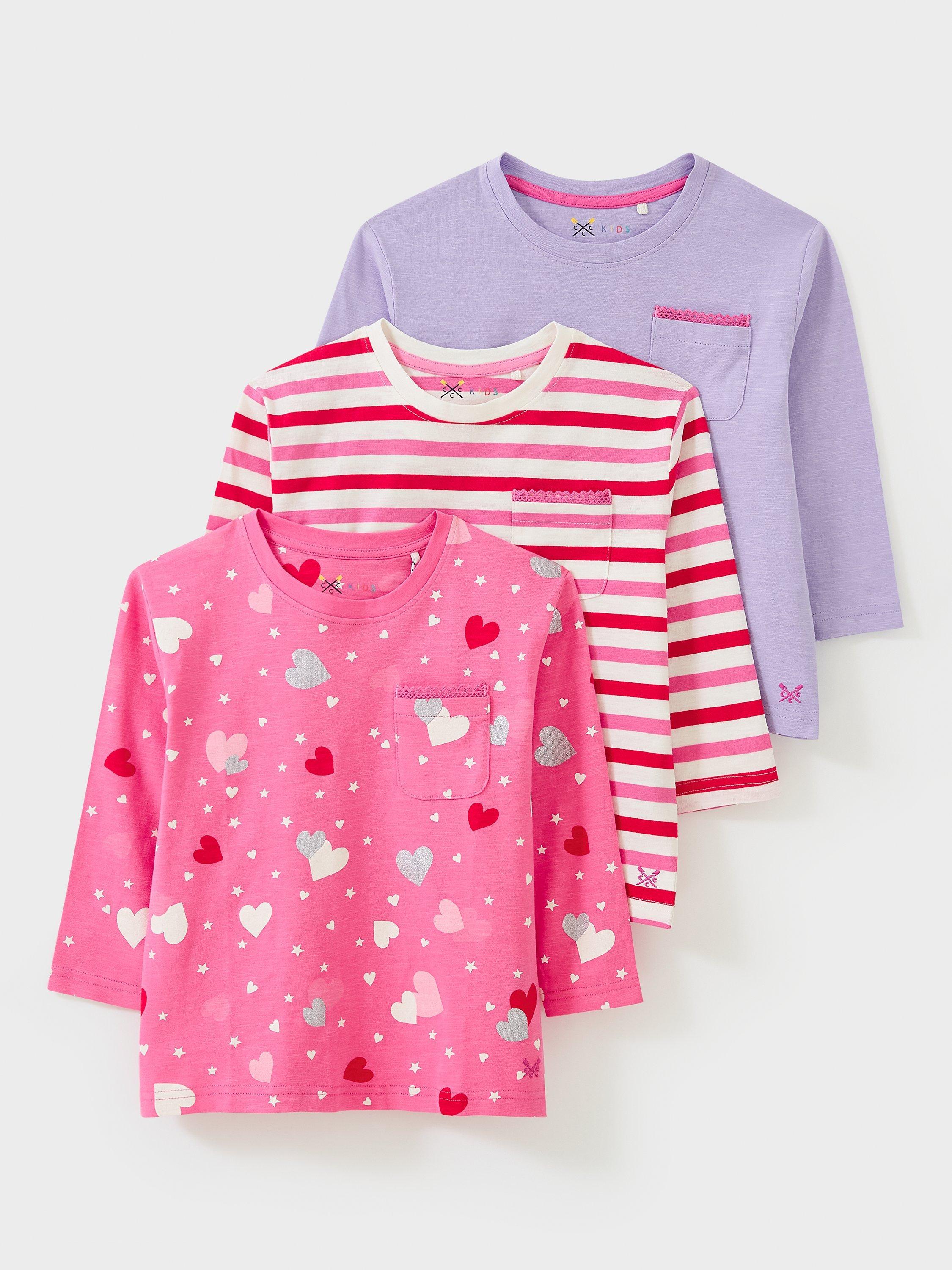 Crew Clothing Kids' Heart/Stripe/Plain Long Sleeve Top, Pack of 3