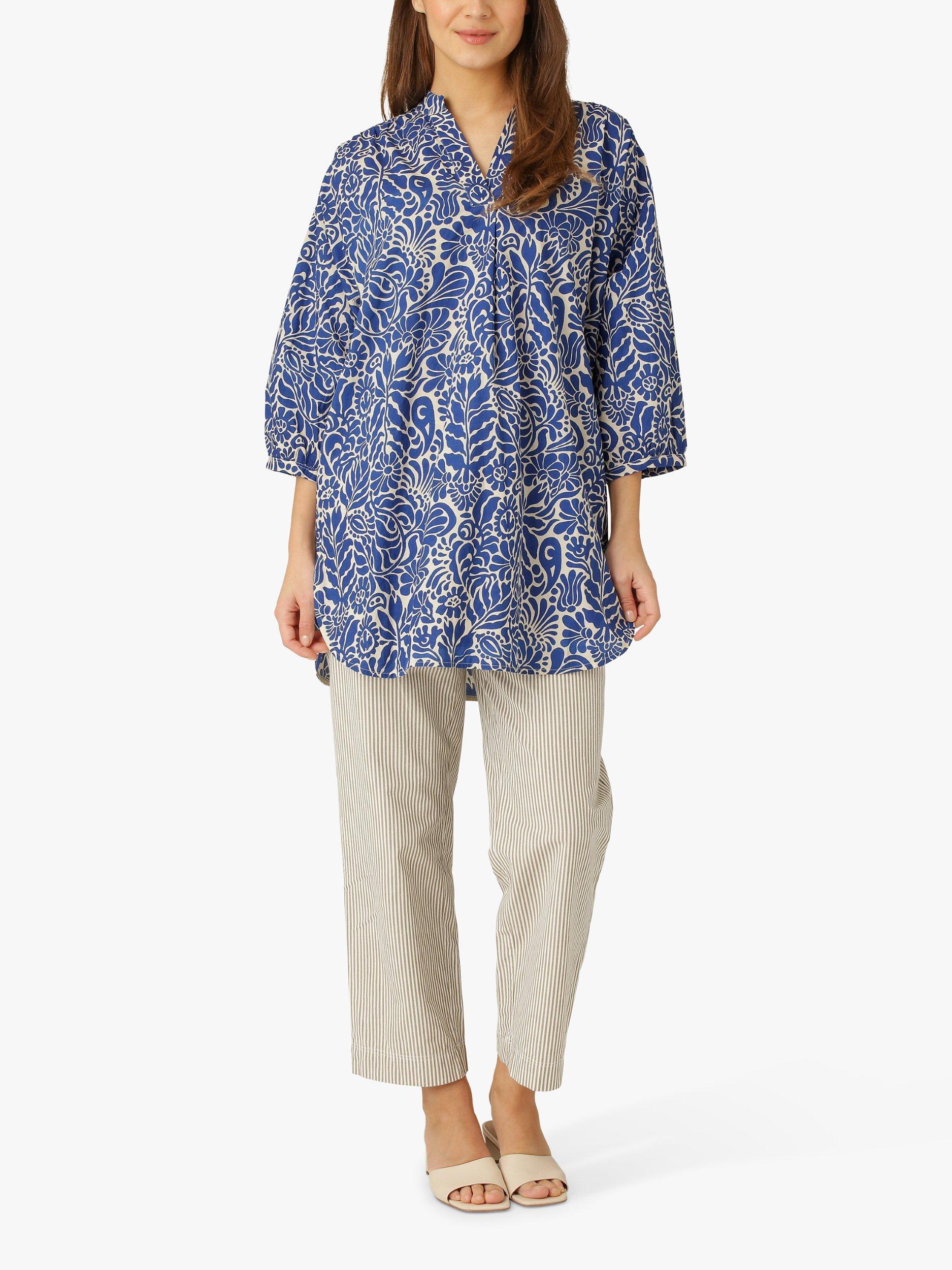 Noa Noa Ballad Floral Print Cotton Tunic Top, Blue