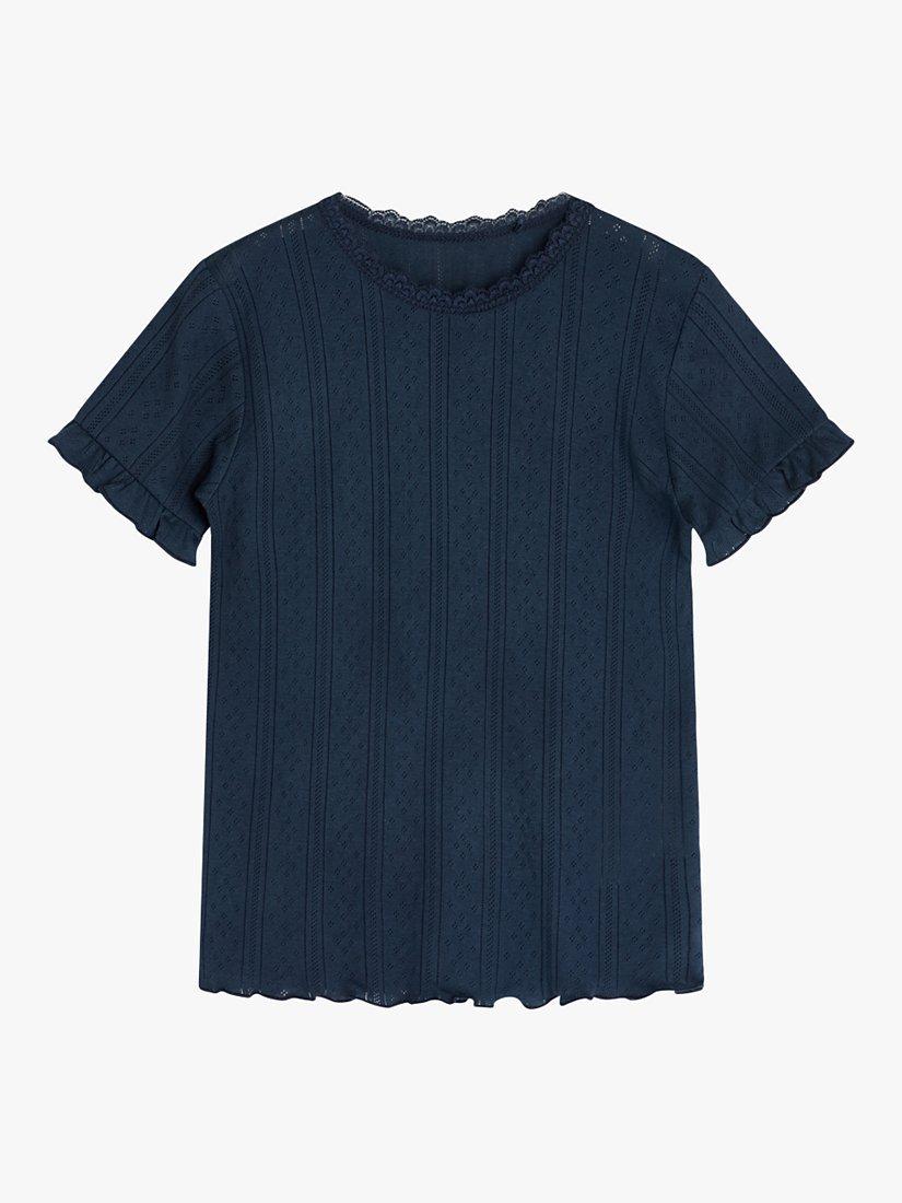 Noa Noa Minature Kids' Cotton Pointelle Short Sleeve Top, Insignia Blue, 4 years