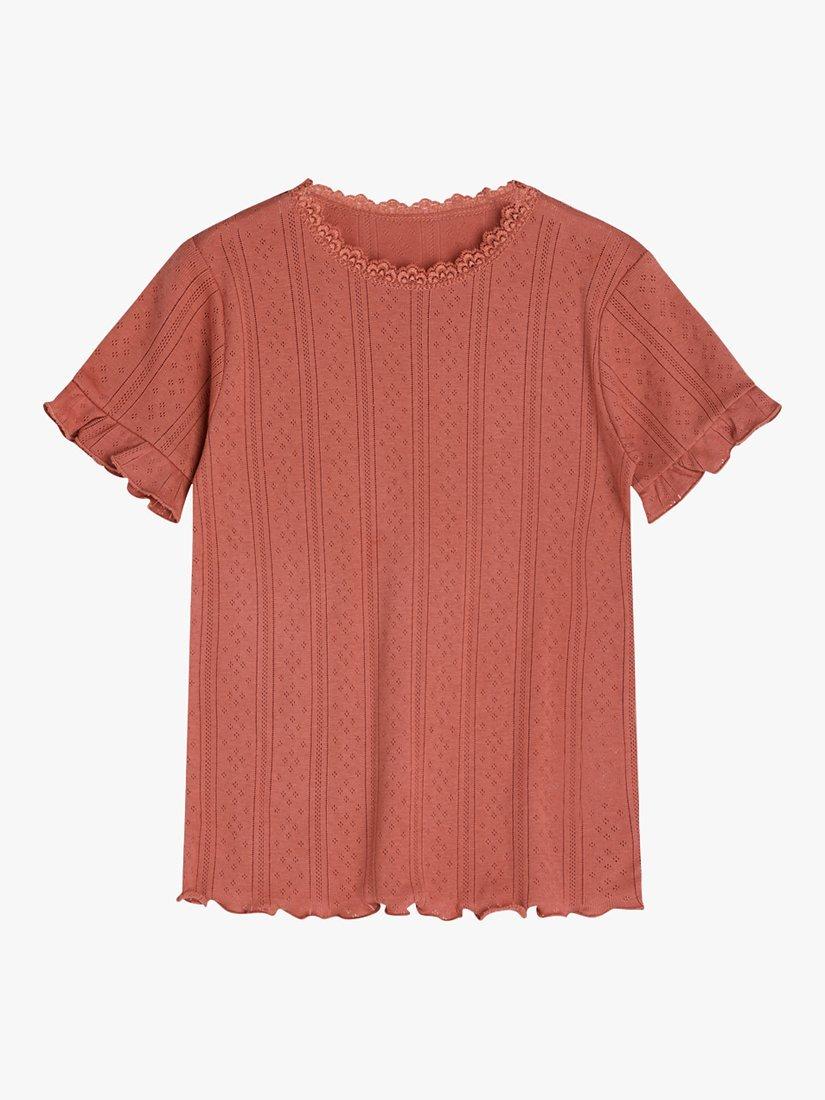 Noa Noa Minature Kids' Cotton Pointelle Short Sleeve Top, Apricot