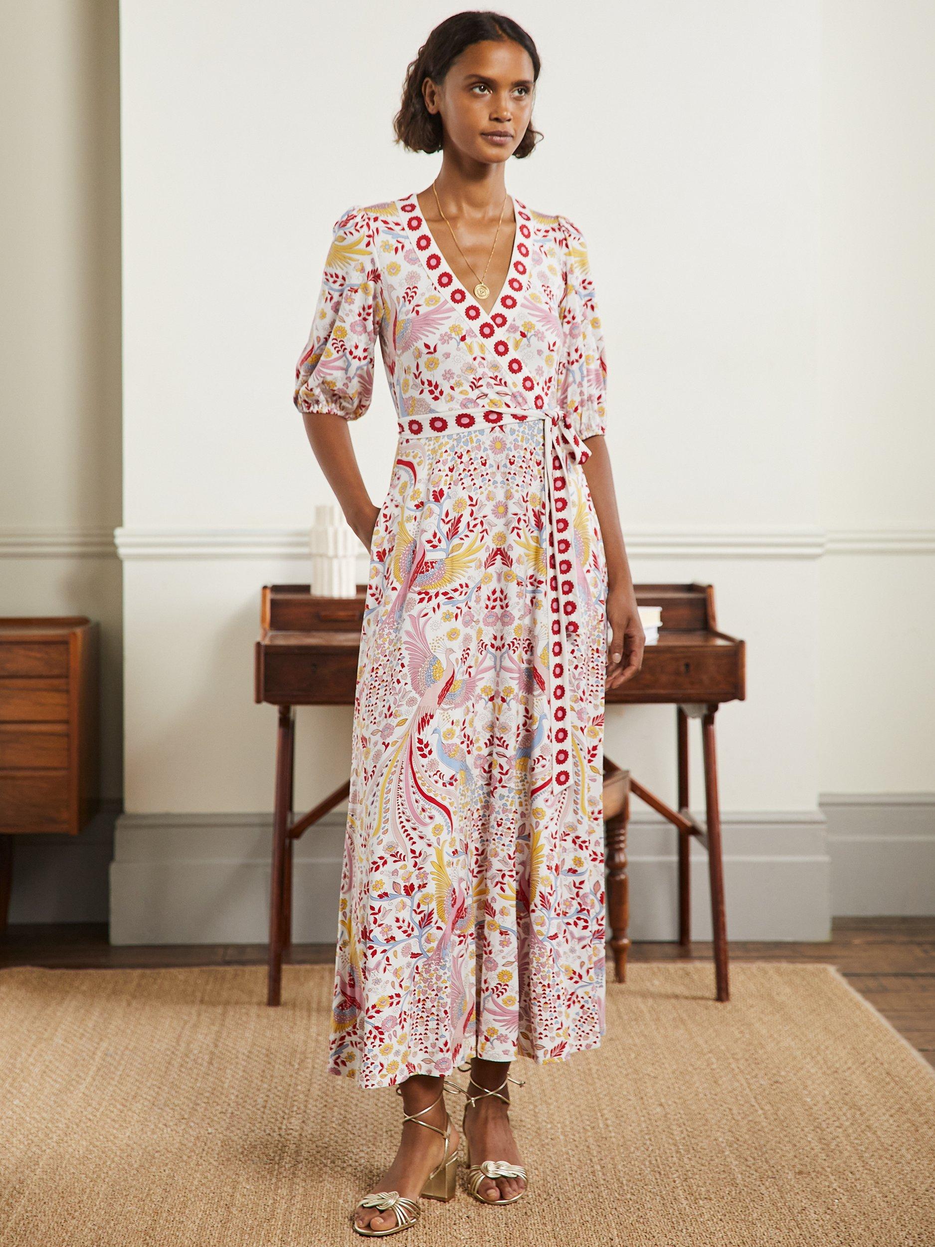 Boden Enchanting Peacock Print Balloon Sleeve Maxi Dress, Multi