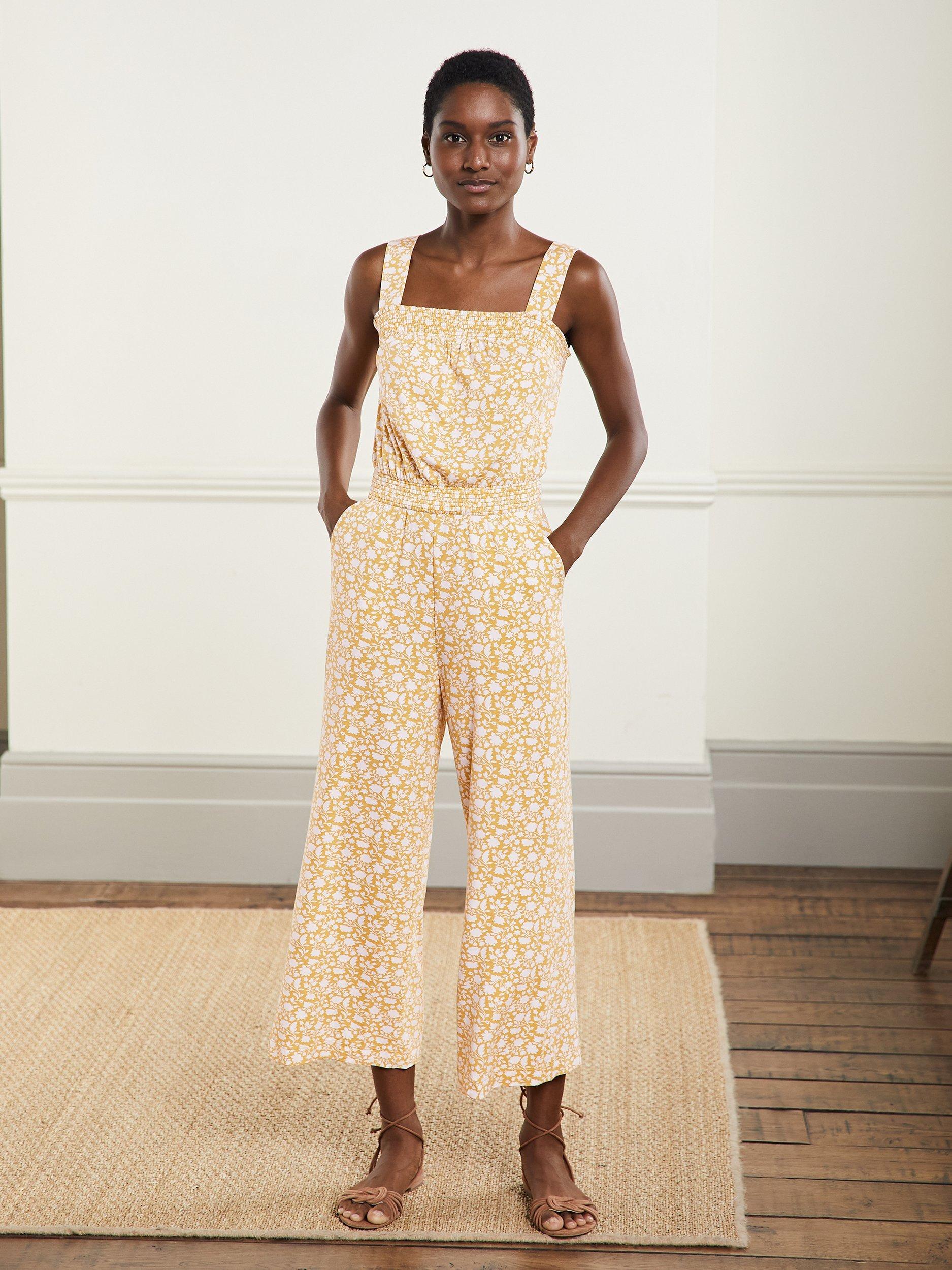 Boden Strappy Floral Jersey Jumpsuit, Butter