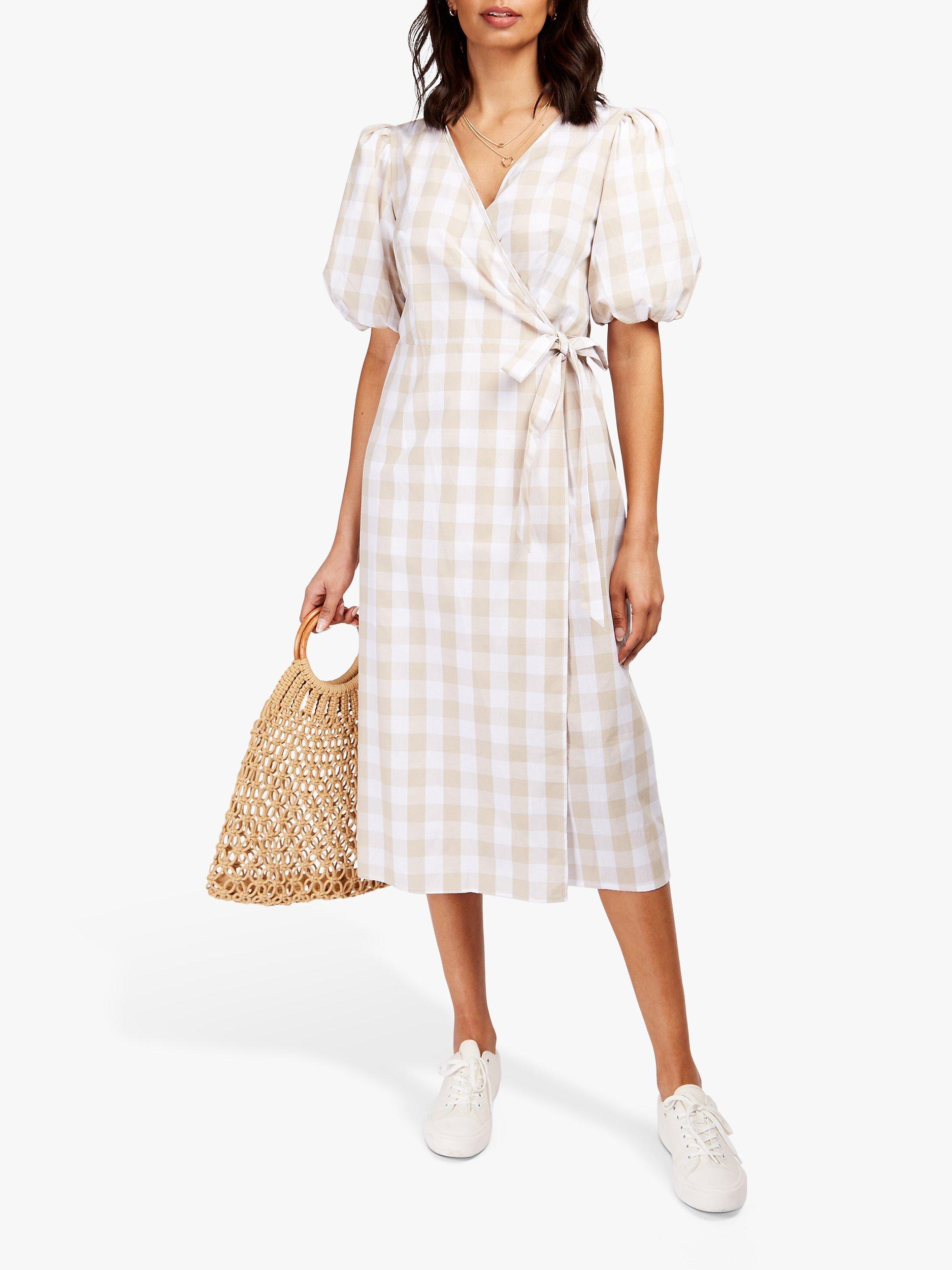 Somerset by Alice Temperley Gingham Wrap Midi Dress, Cream/Sand
