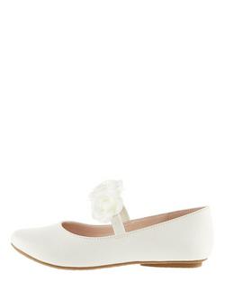 Monsoon Kids' Shimmer Corsage Ballerina Flats, Ivory, Ivory