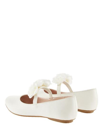 Monsoon Kids' Shimmer Corsage Ballerina Shoes, Ivory - view 2, Ivory