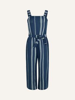 Monsoon Kids' Stripe Linen Blend Jumpsuit, Navy