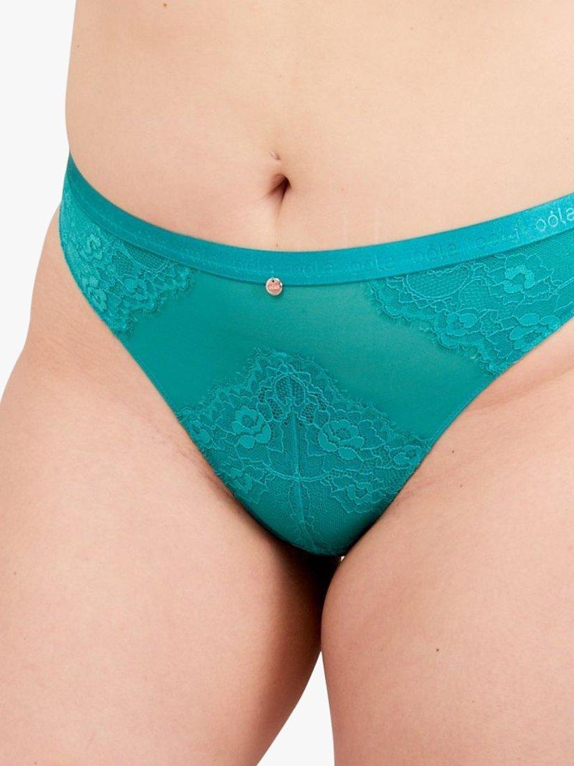 Oola Lingerie Lace & Logo Bikini Knickers, Green