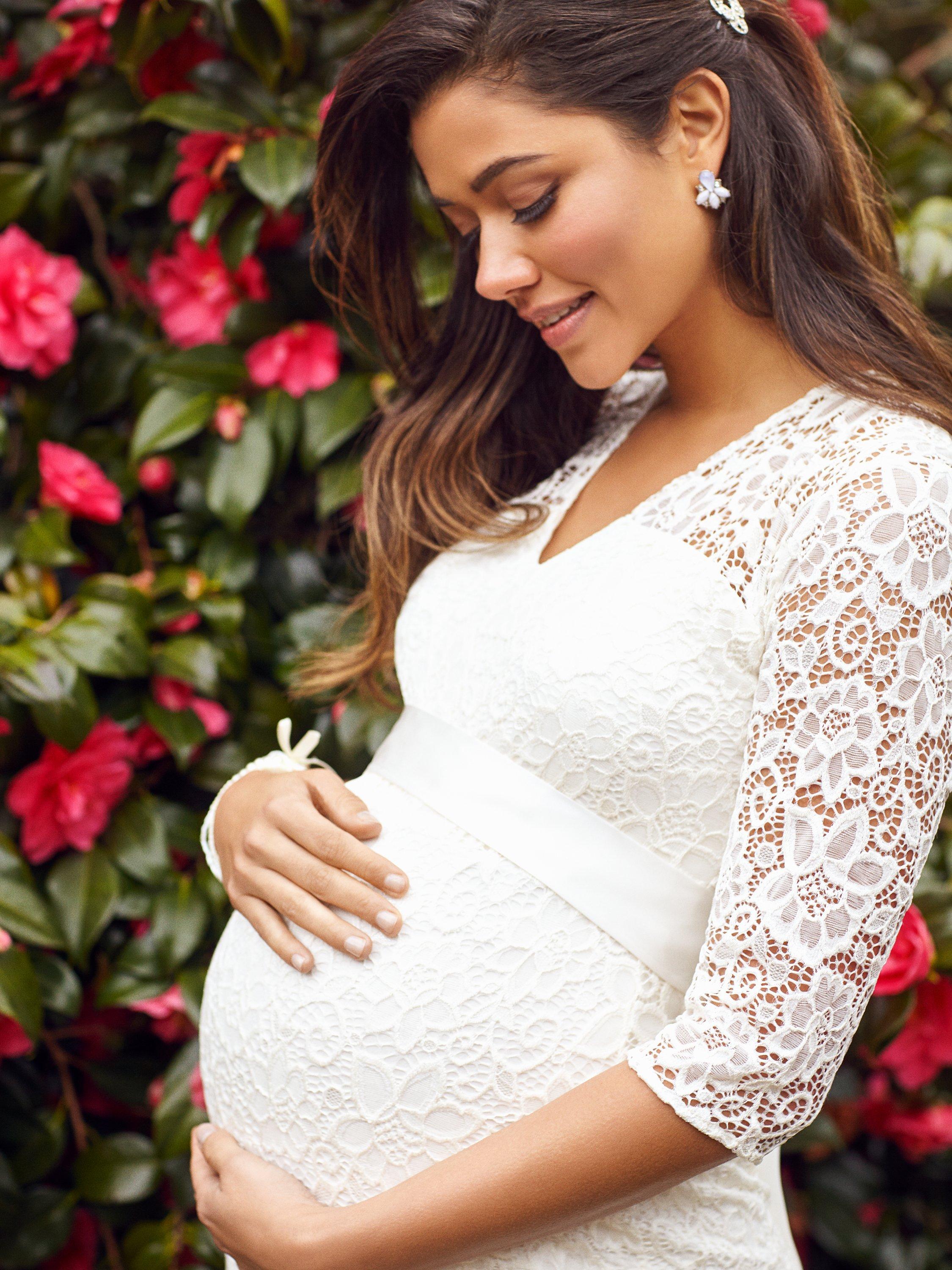 Product image 6 of 6, which shows Tiffany Rose Suzie Maternity Floral Lace Wedding Dress, Ivory, 6-8