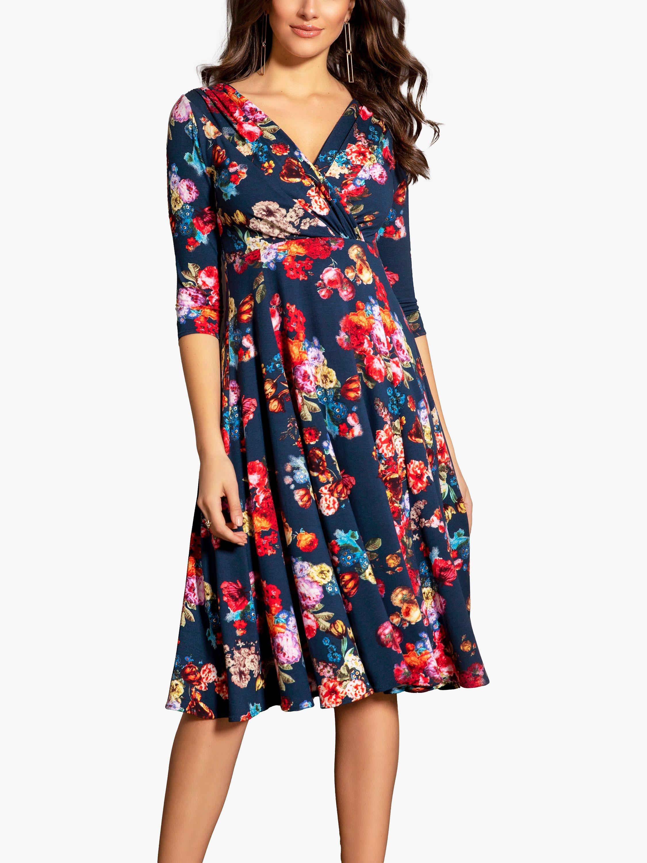 Alie Street Annie Wrap Over Bodice Floral Midi Skirt, Midnight Garden