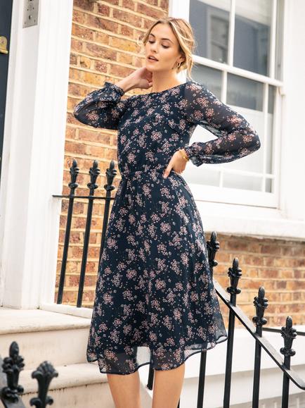 Alie Street Marissa Ditsy Floral Midi Dress - view 2, Navy