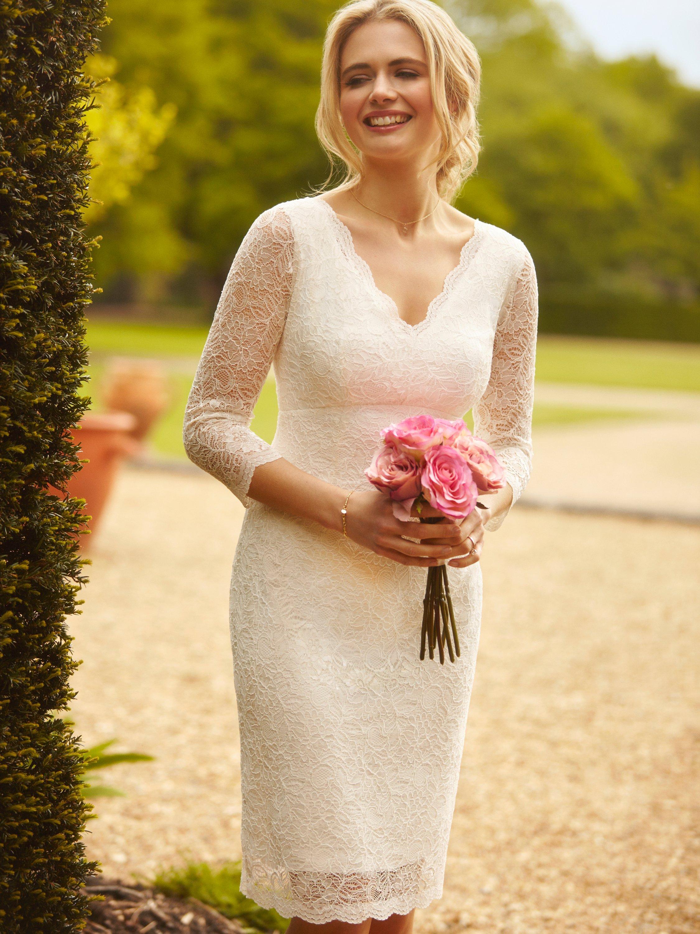 Alie Street Anya Scalloped Lace Knee Length Wedding Dress Ivory