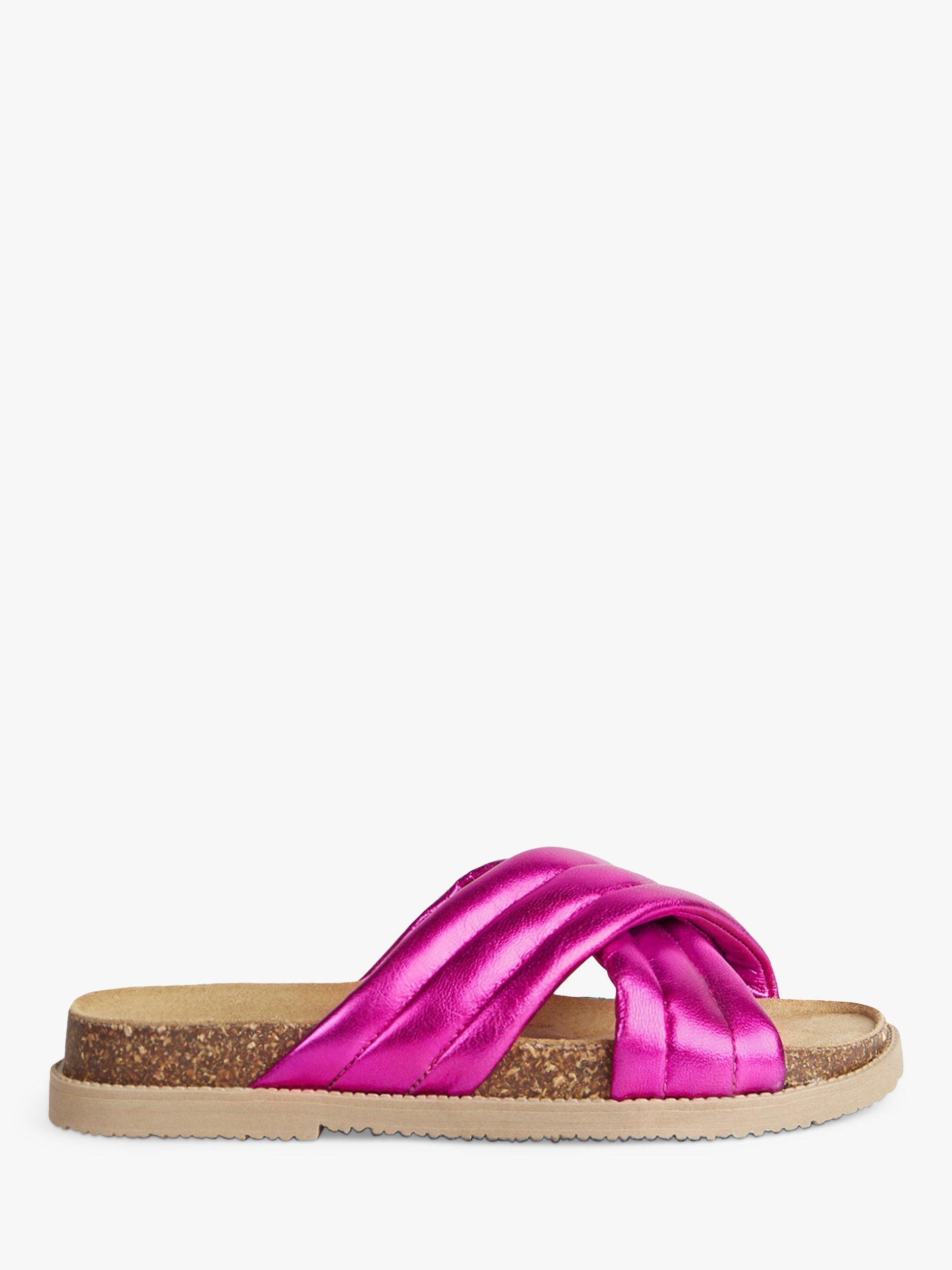 HUSH Pemba Cross Strap Leather Metallic Footbed Sandals, Pink