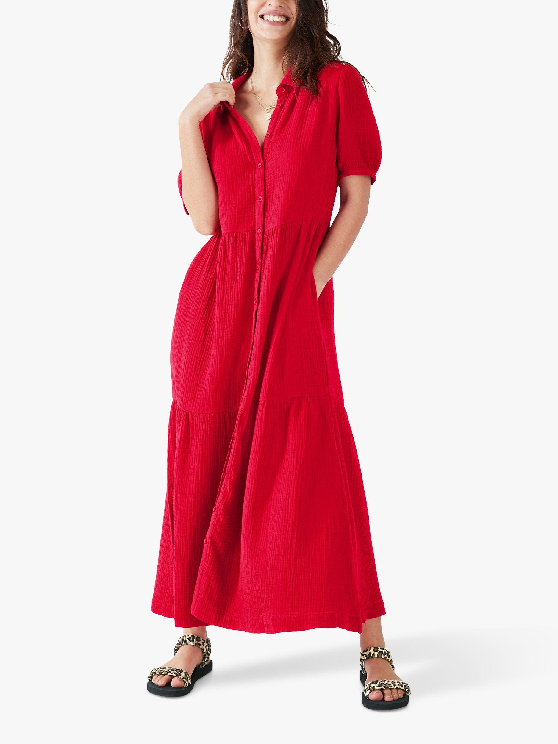 HUSH Clancy Textured Midi Shirt Dress, Red, 18