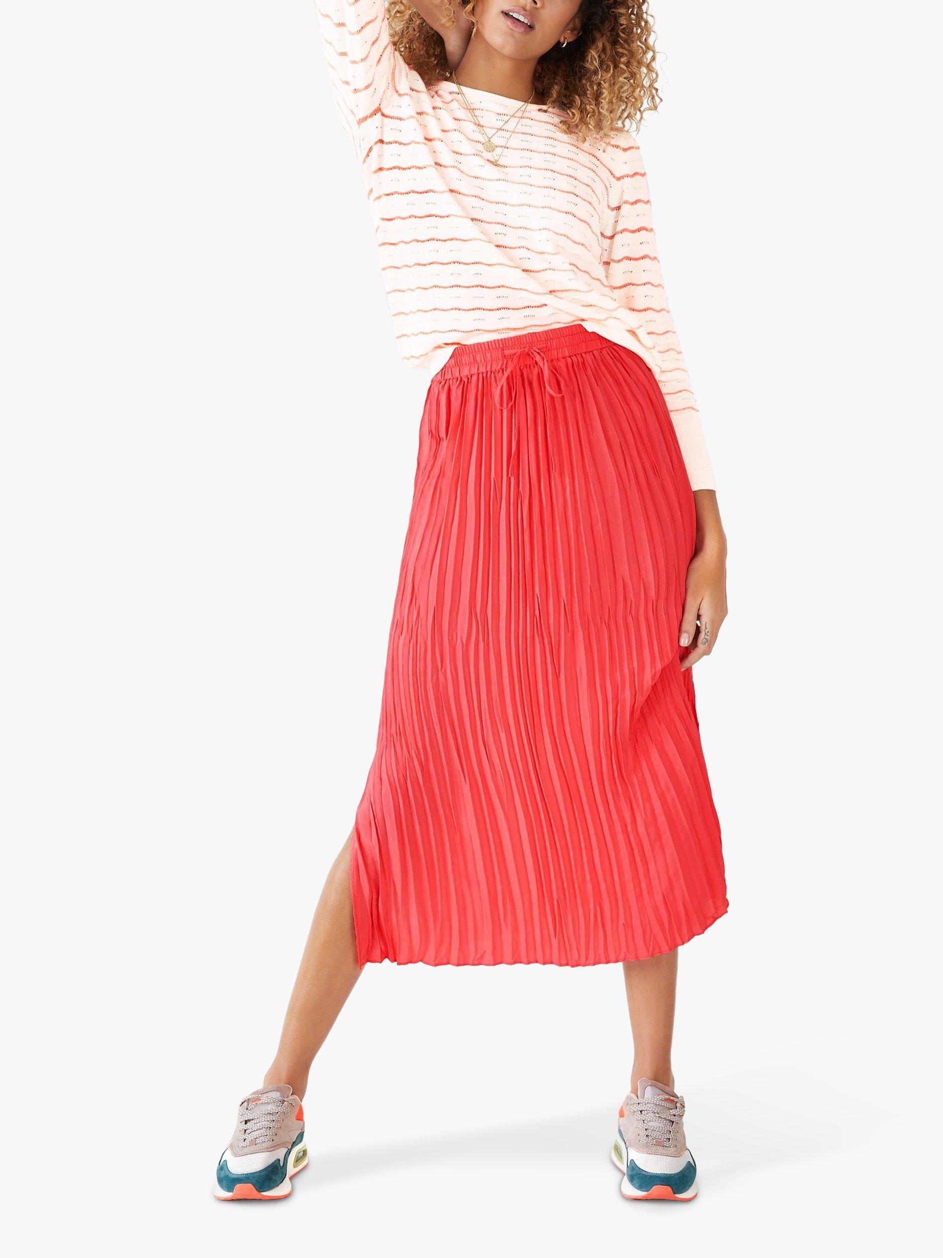 HUSH Rose Crinkle Pleat Midi Skirt, Coral Pink