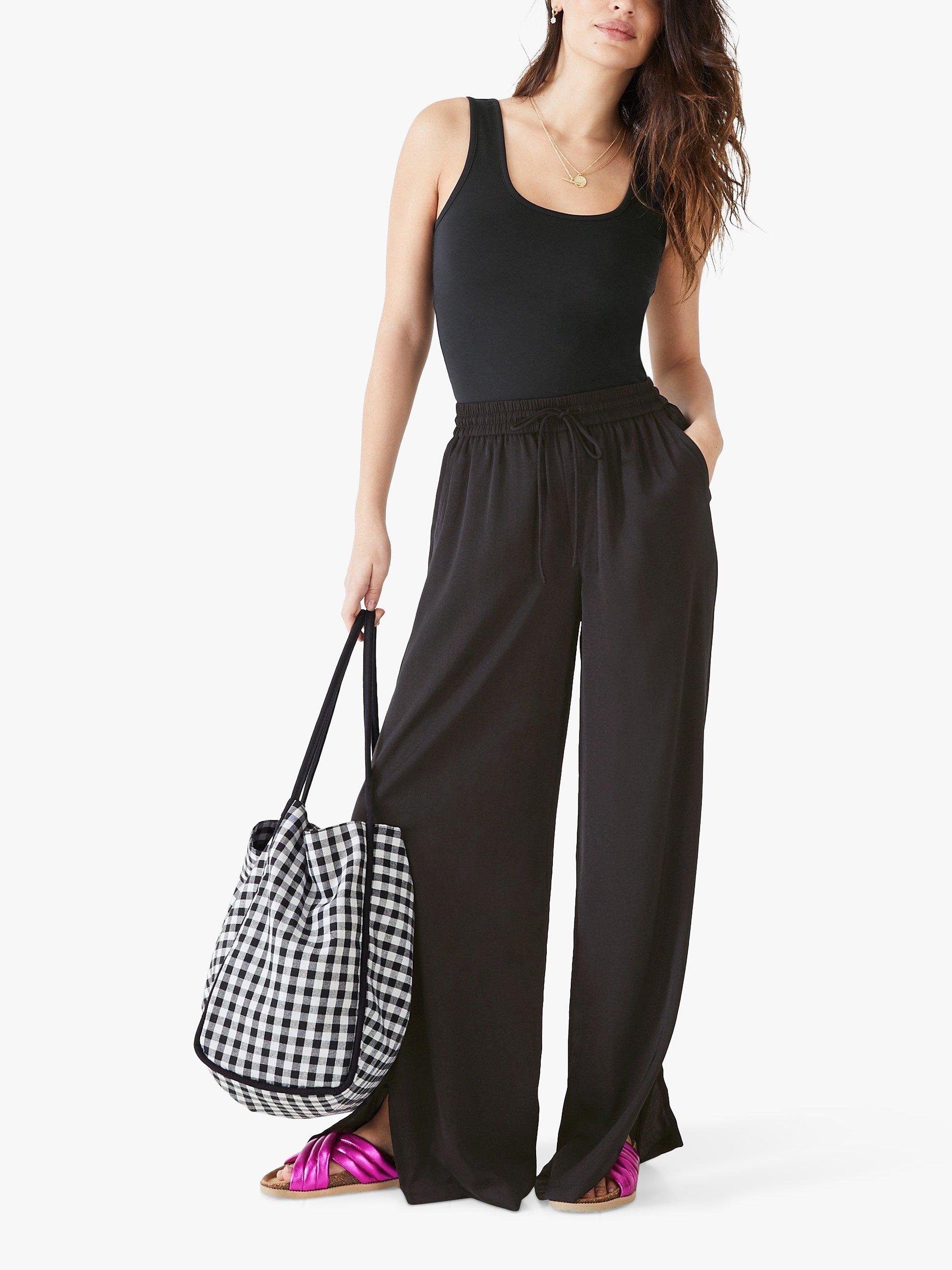 HUSH Hammered Satin Wide Leg Trousers, Black