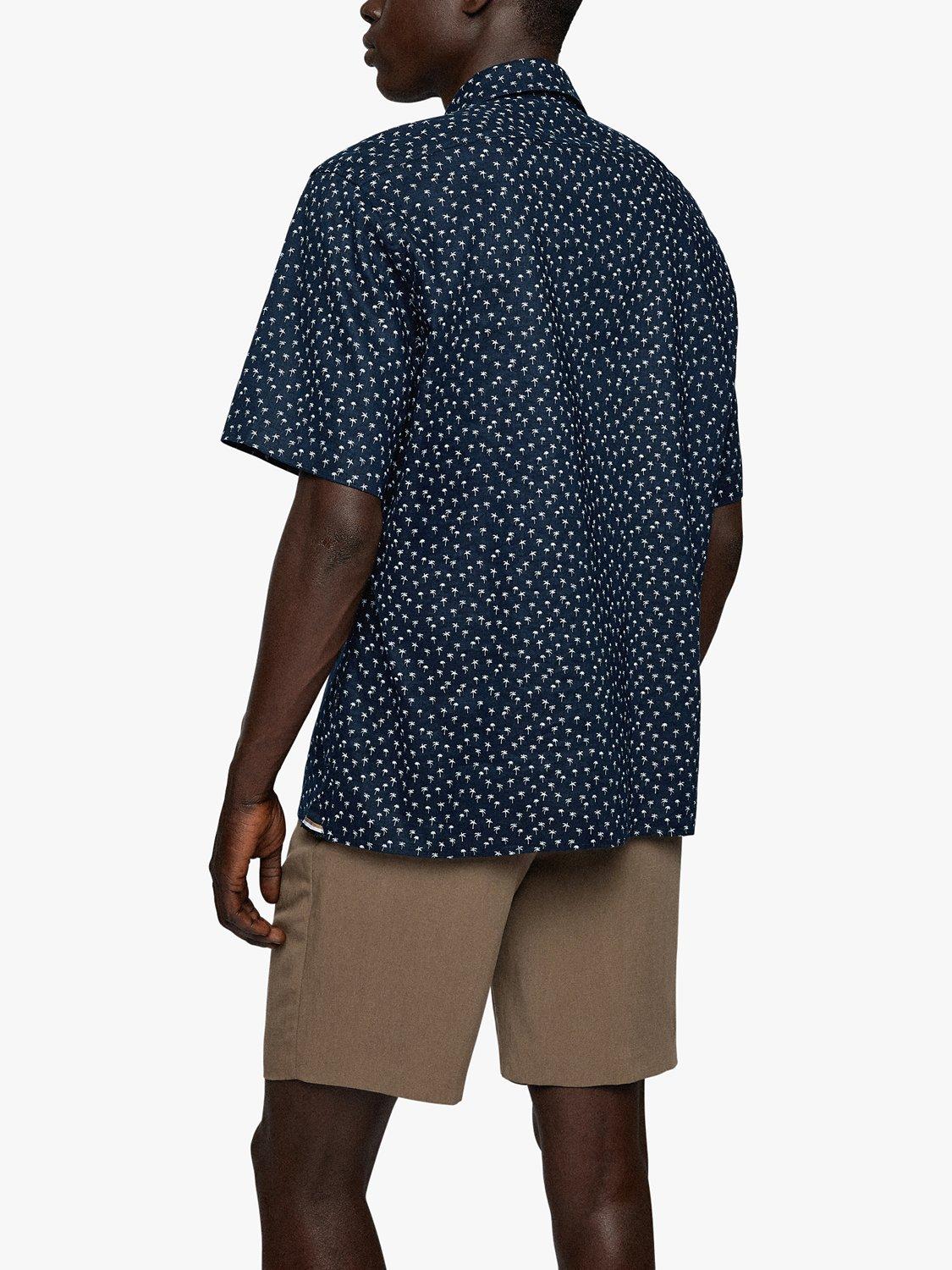 BOSS Lukka Palm Tree Short Sleeve Shirt, Dark Blue