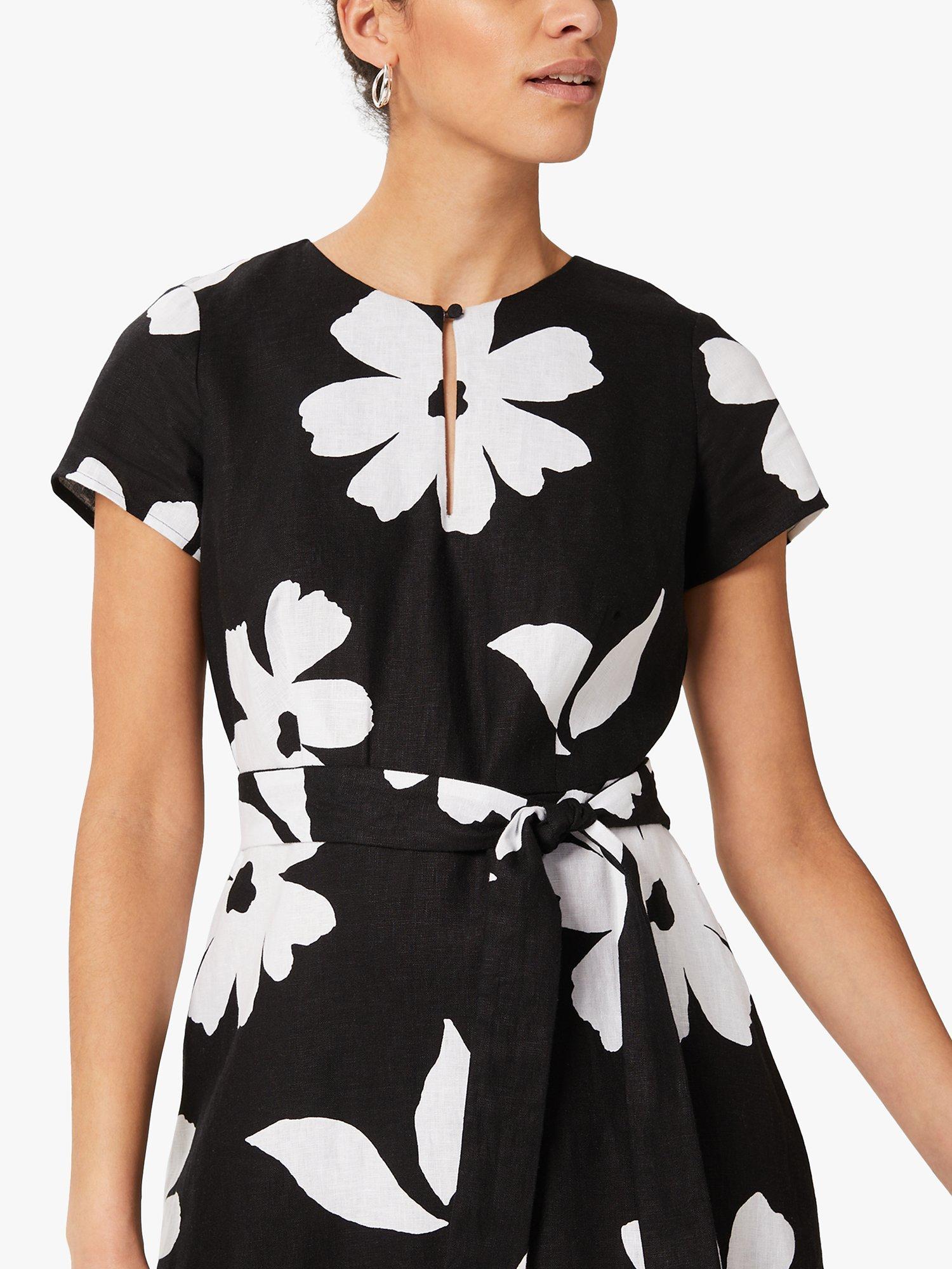 Hobbs Regina Linen Floral Dress Black Ivory