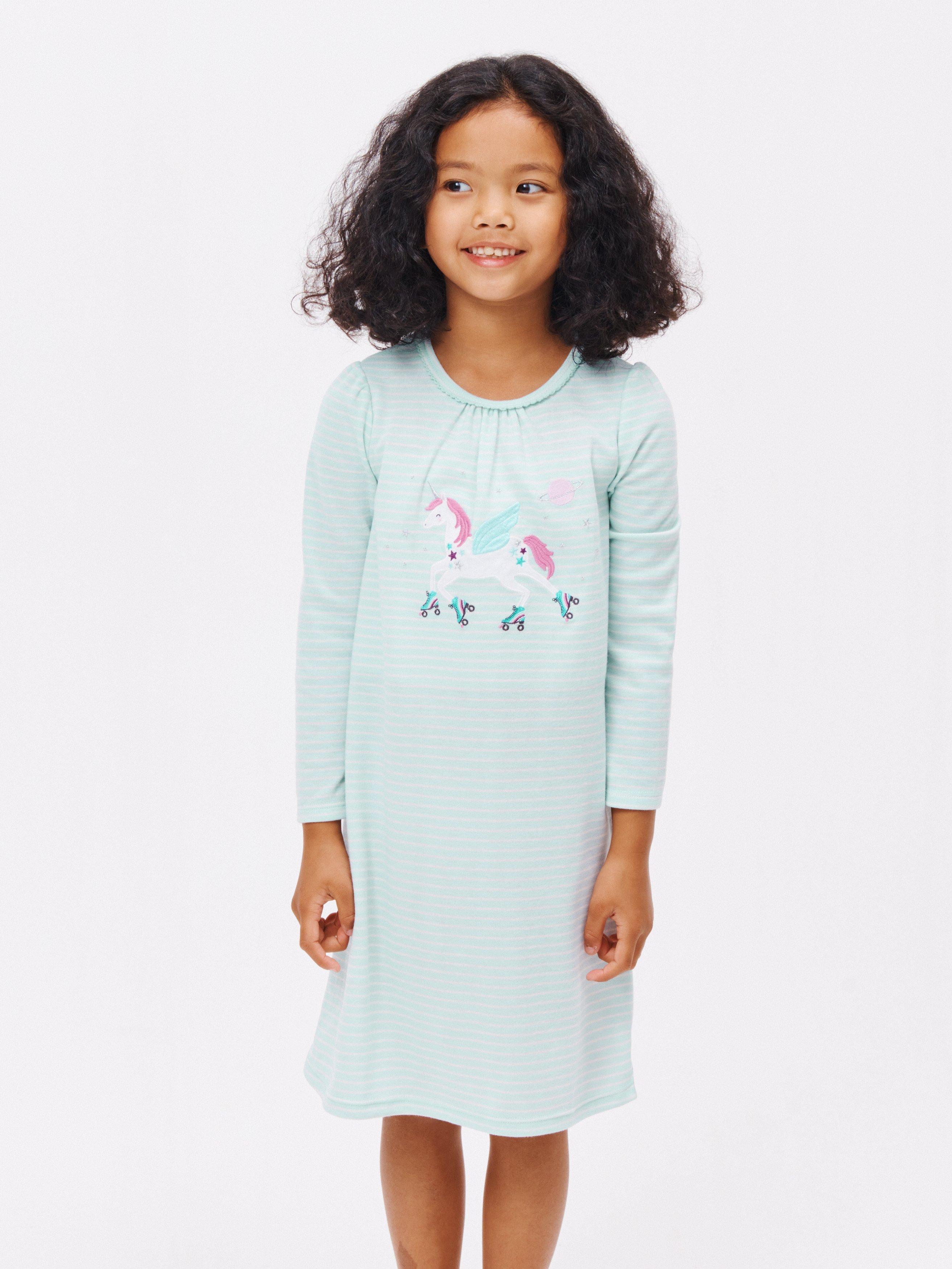 John Lewis Kids' Recycled Polyester Unicorn Stripe Nightdress, Blue