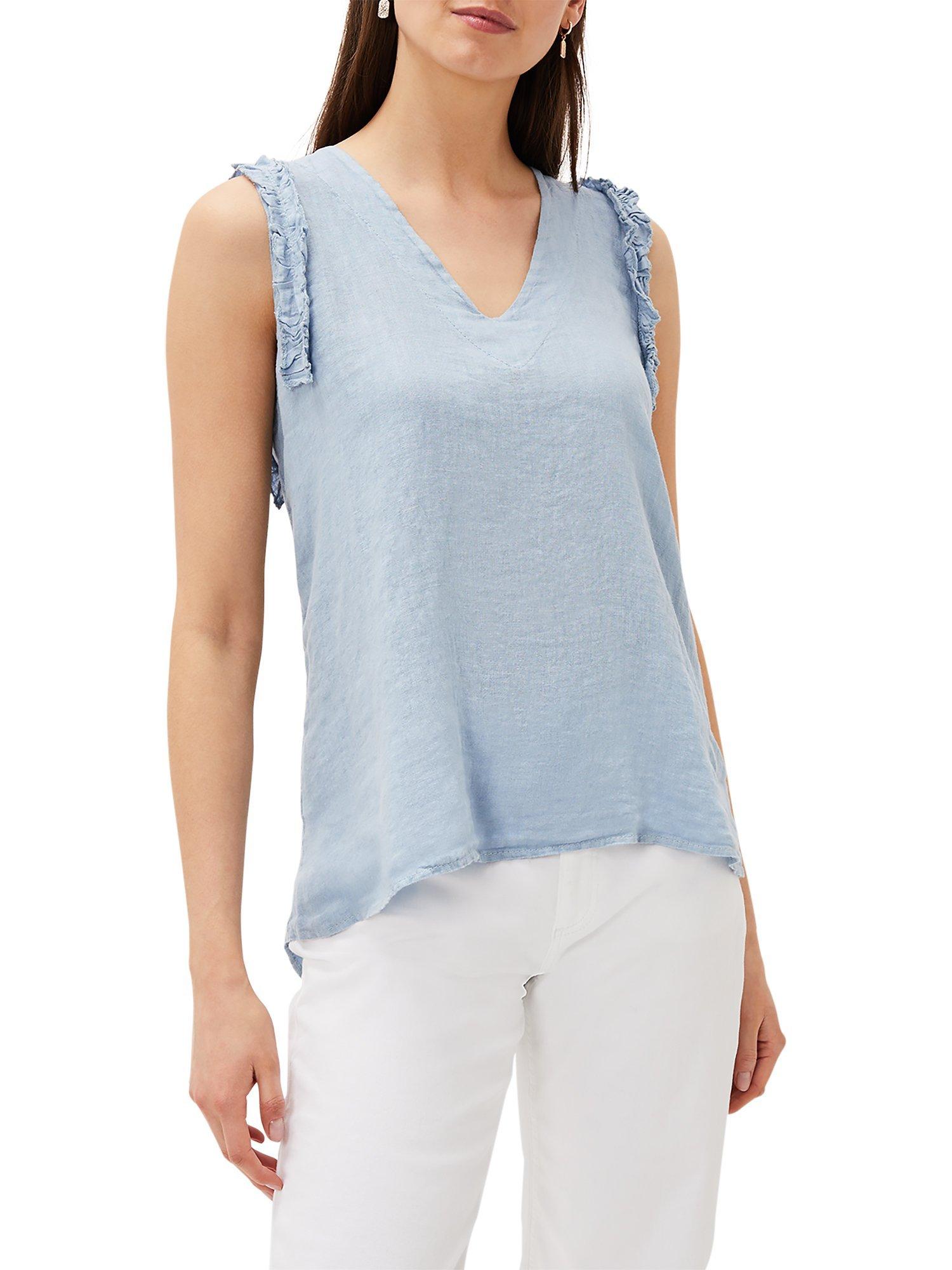 Phase Eight Syona Frill Linen Cami Top, Soft Blue