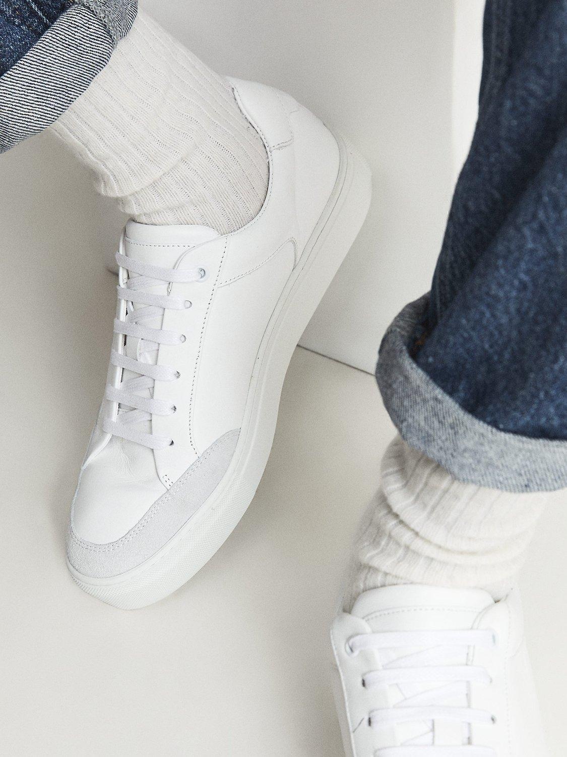 Product image 3 of 5, which shows Reiss Ashley Leather Low Top Trainers, White, 9
