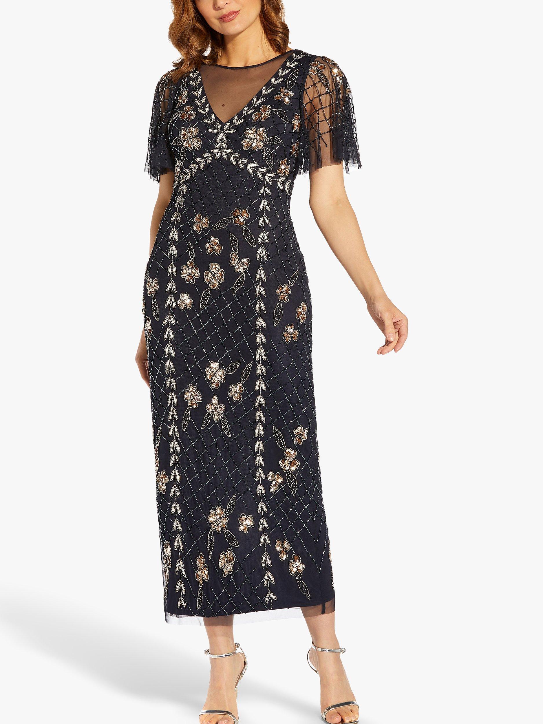 Adrianna Papell Flutter Bead Midi Dress, Midnight