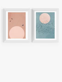 EAST END PRINTS Kubistika 'Fly' Framed Print, Set of 2, White Frame