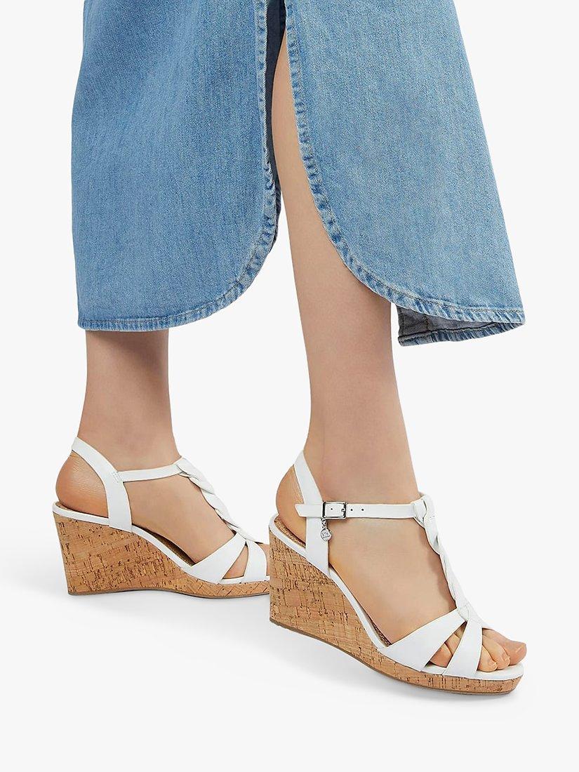 Product image 5 of 5, which shows Dune London Wide Fit Koala Leather Wedge Heel Sandals, White, 3