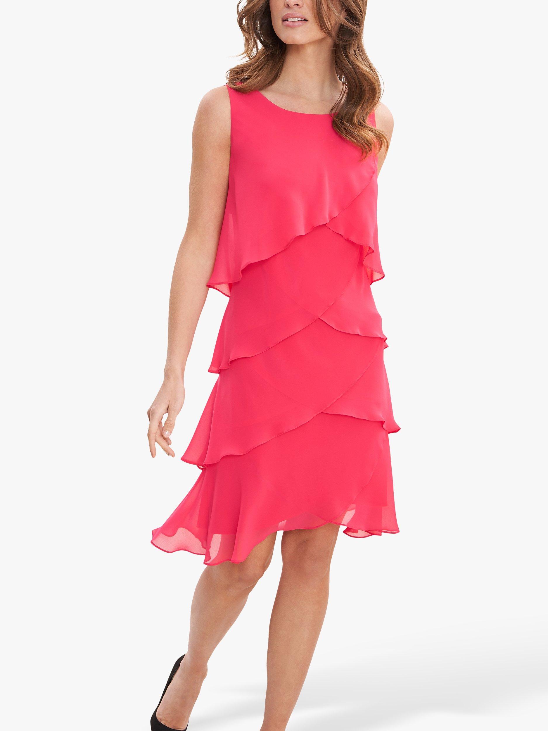 Gina Bacconi Vesta Jewel Tiered Dress, Cerise, 22