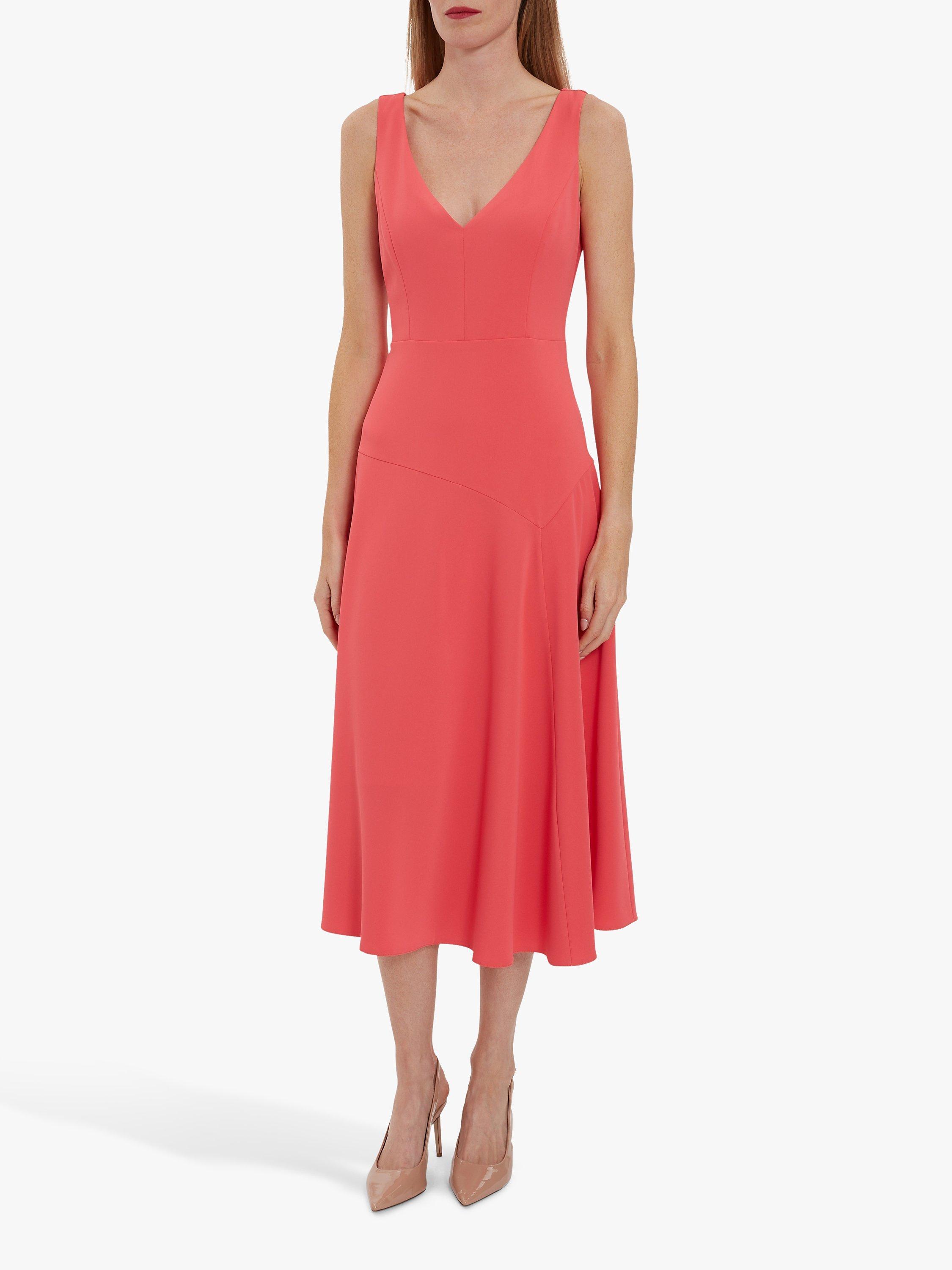 Gina Bacconi Pilar Moss Crepe Sleeveless V-Neck Midi Dress, Orange Red, 18