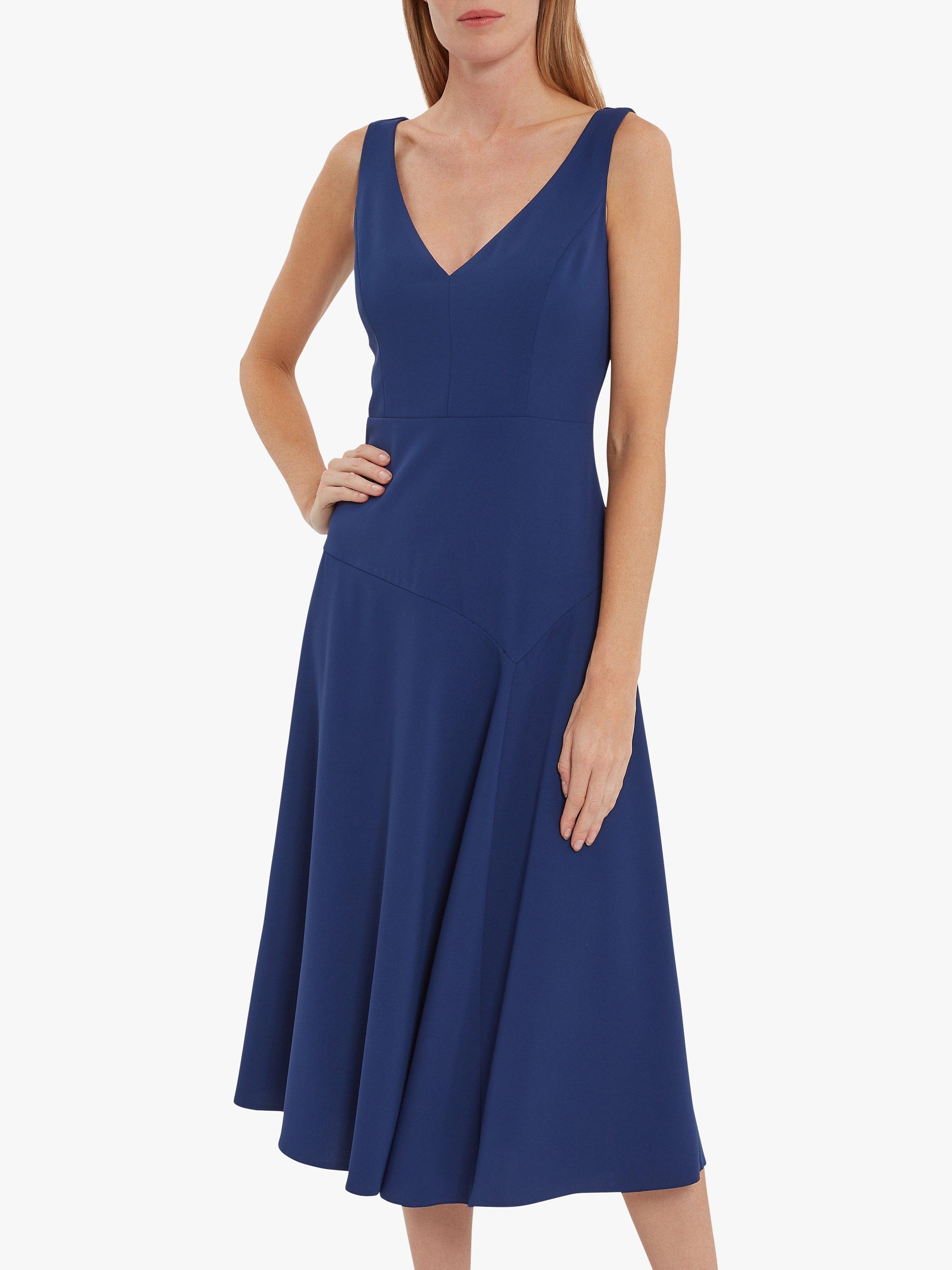 Gina Bacconi Pilar Moss Crepe Sleeveless V-Neck Midi Dress