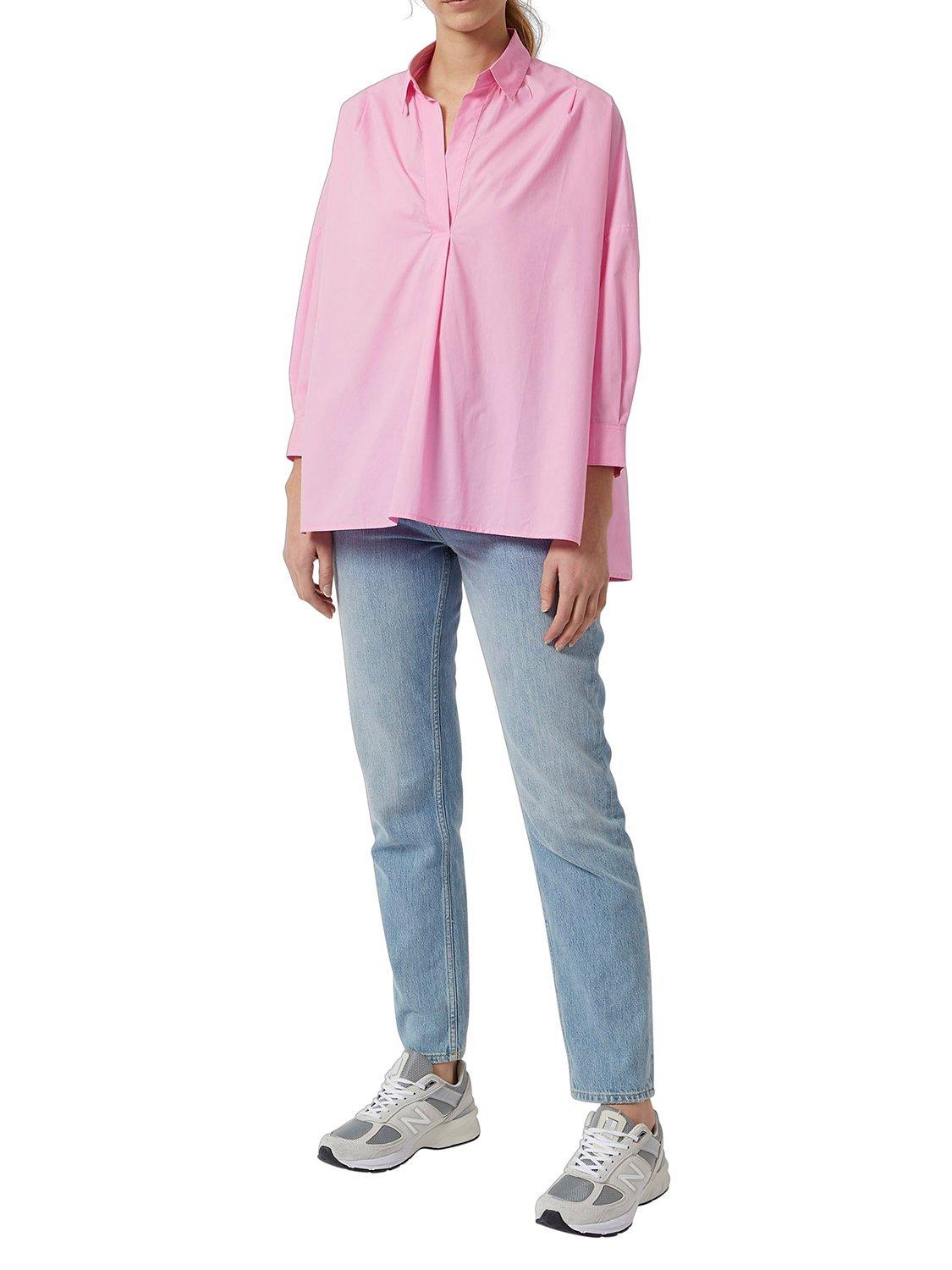 French Connection Poplin Cotton Side Split Shirt, Begonia Pink