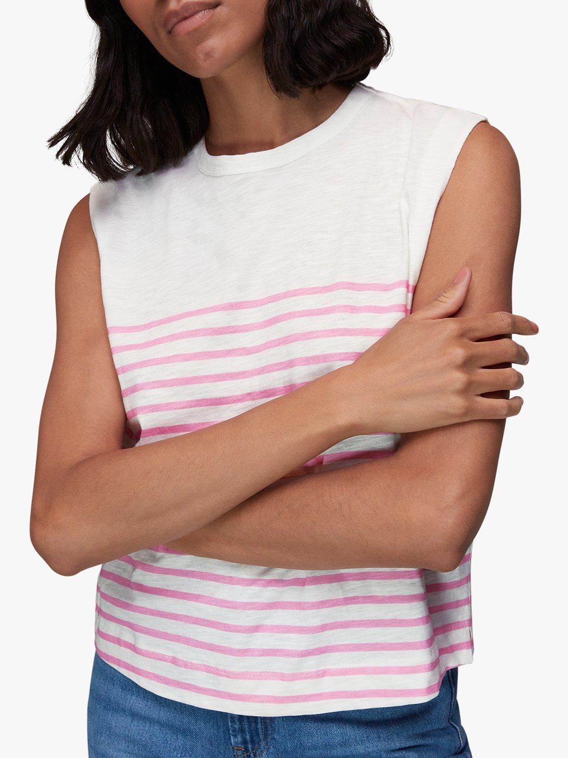 Whistles Breton Stripe Muscle Vest, White/Pink